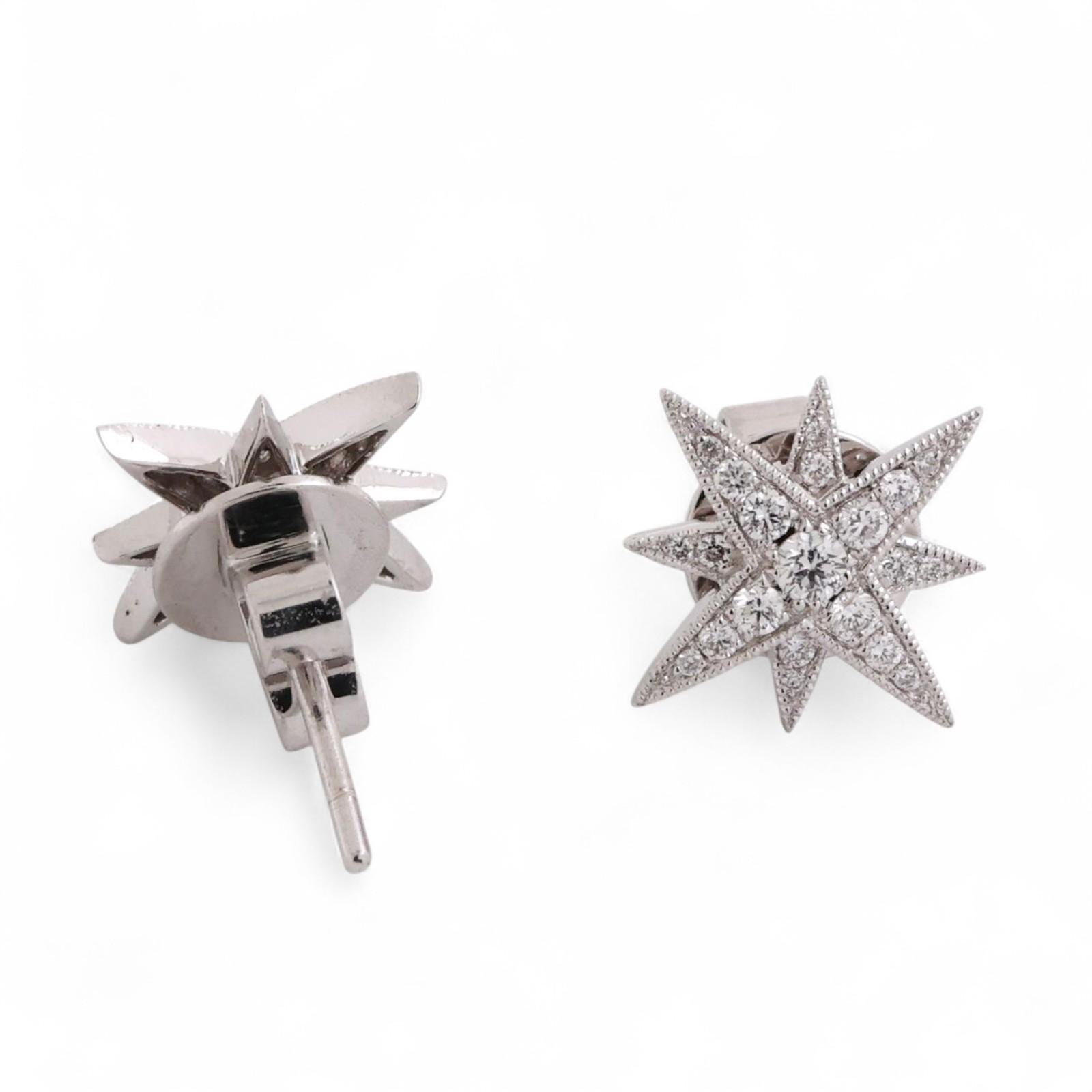 Diamond Starburst Stud Earrings 18K White Gold 0.45 TW 0.50" Estate