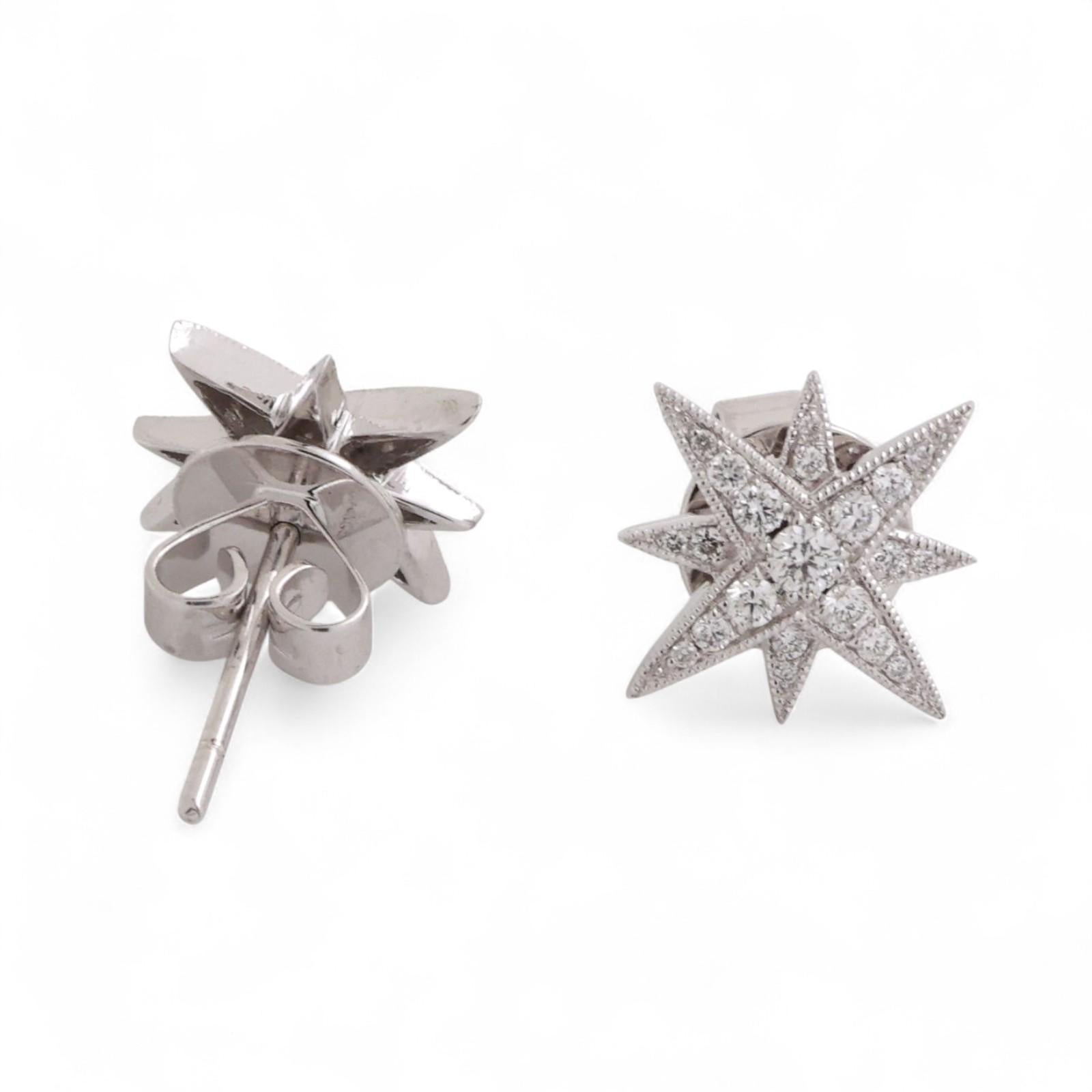 Diamond Starburst Stud Earrings 18K White Gold 0.45 TW 0.50" Estate