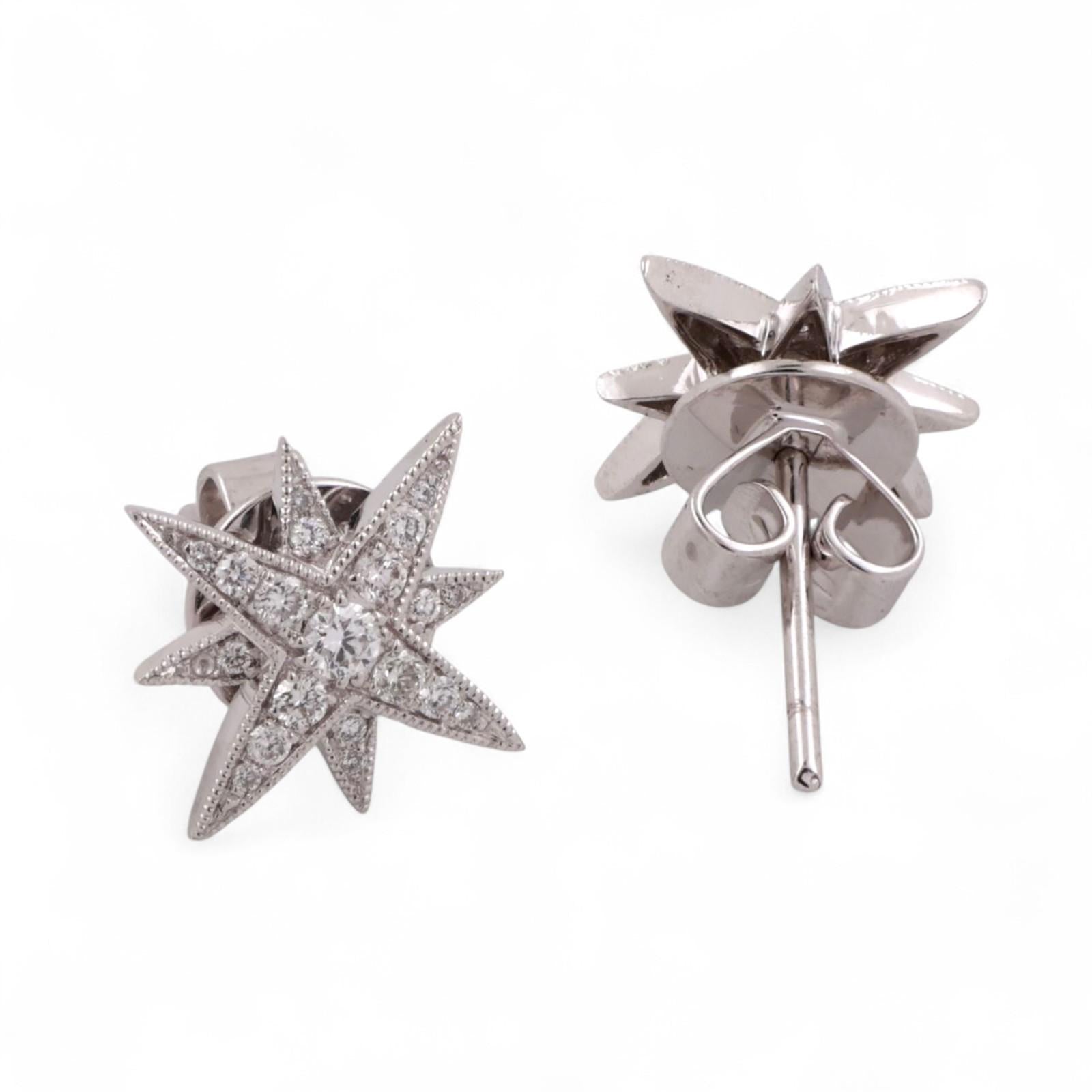 Diamond Starburst Stud Earrings 18K White Gold 0.45 TW 0.50" Estate