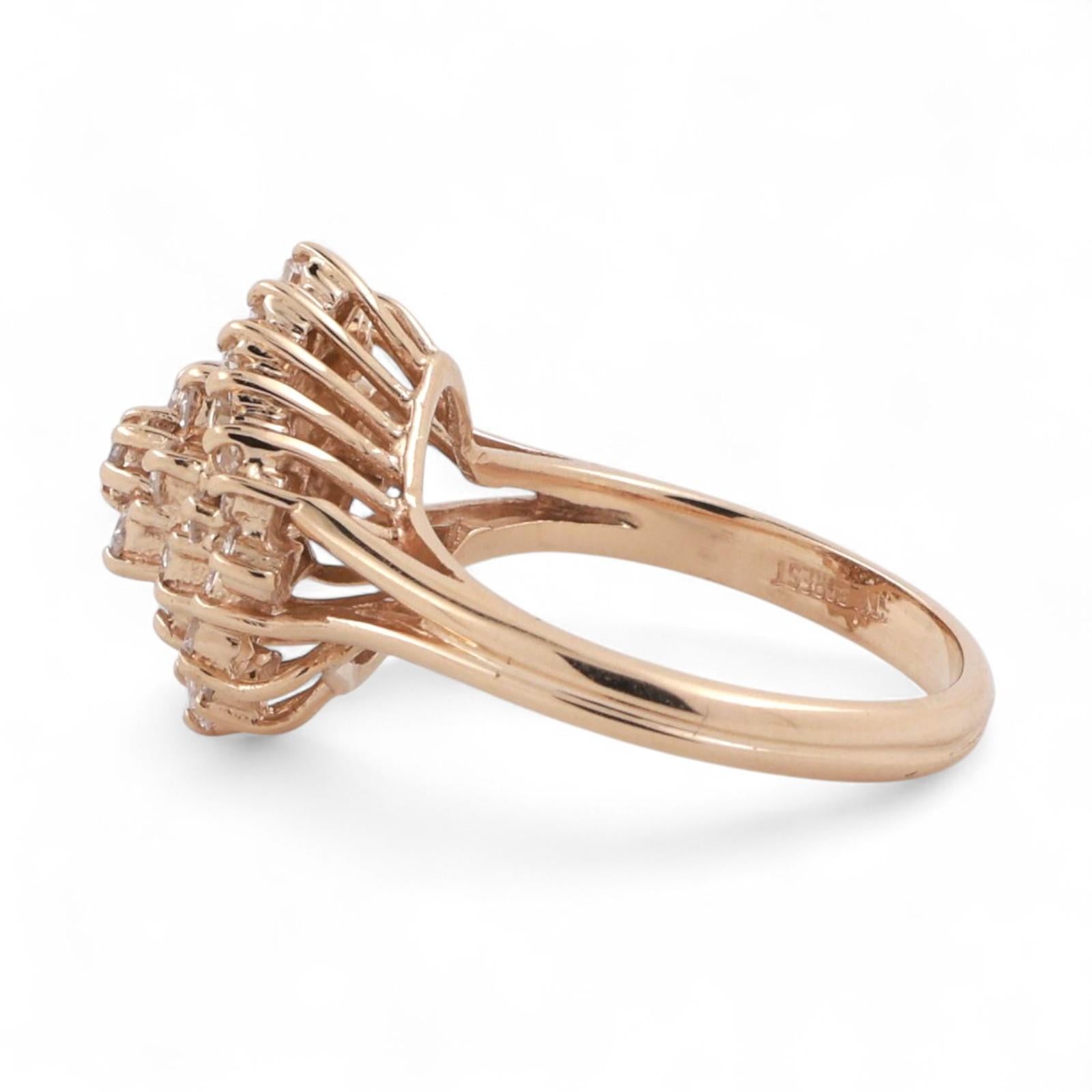 0.99 TW Round Baguette Cluster Diamond Statement Ring 14K Yellow Gold Size 6.75