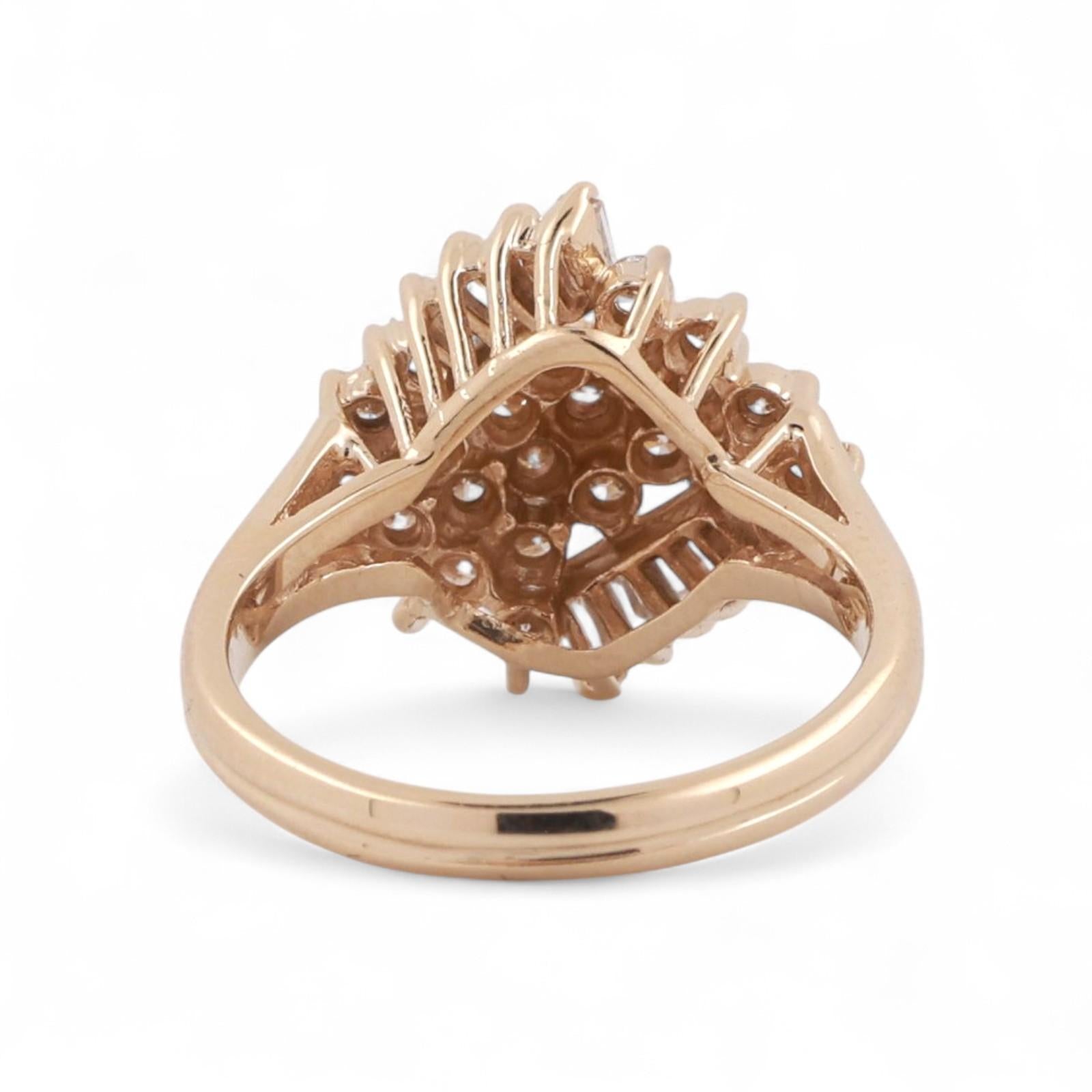 0.99 TW Round Baguette Cluster Diamond Statement Ring 14K Yellow Gold Size 6.75