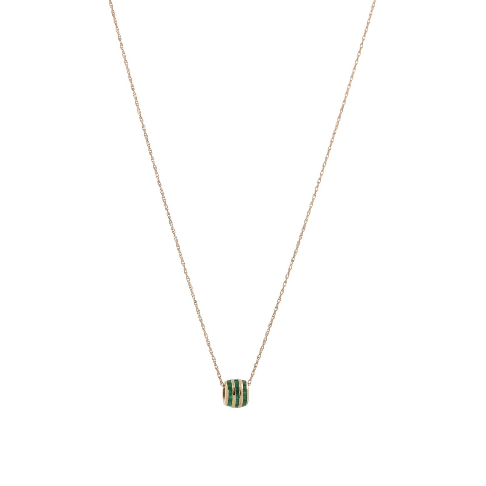 14K Gold Emerald Barrel Pendant Chain Necklace 1.32CTW Estate 20" 8mm Gift