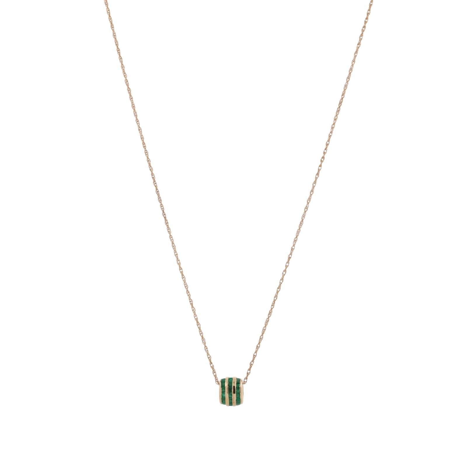 14K Gold Emerald Barrel Pendant Chain Necklace 1.32CTW Estate 20" 8mm Gift