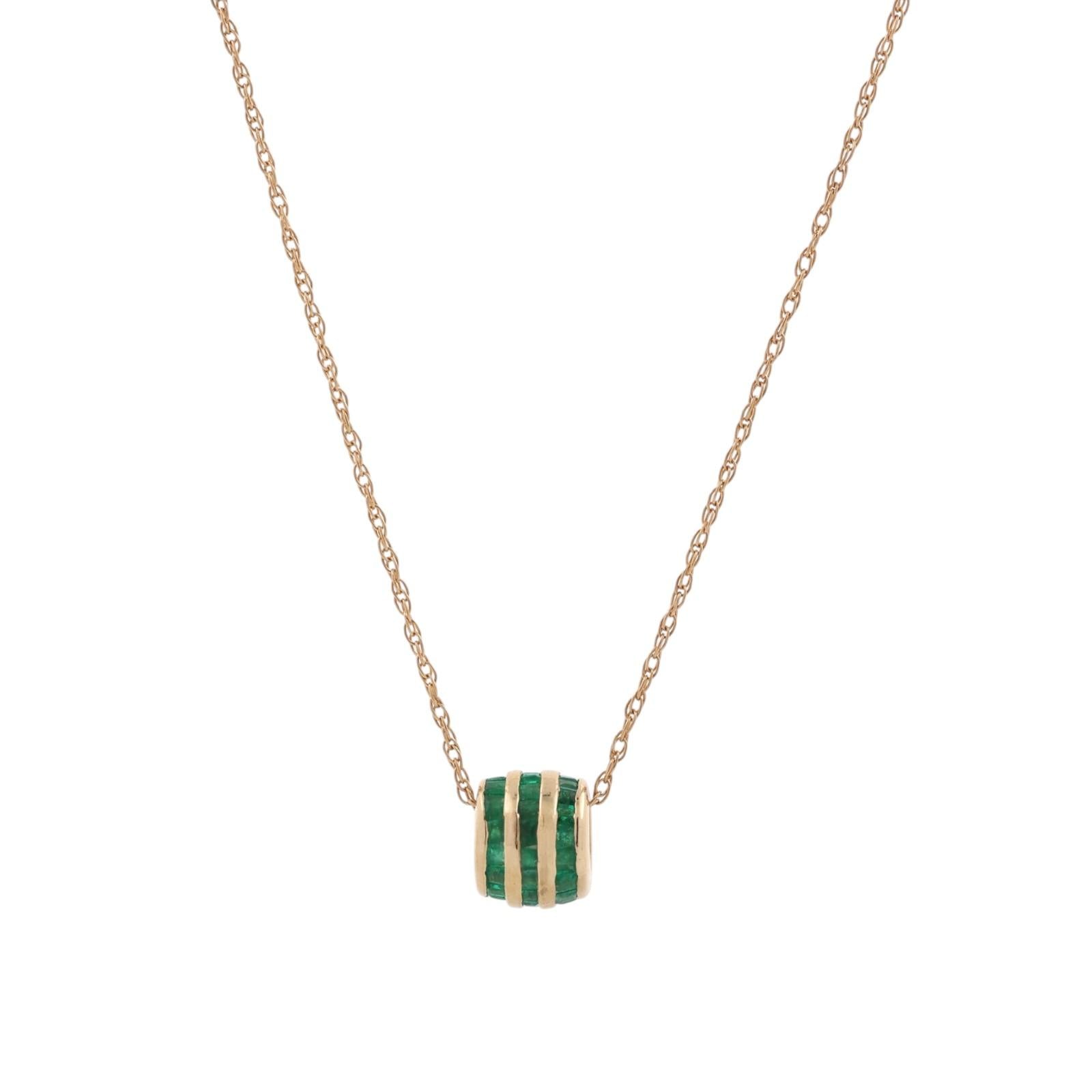14K Gold Emerald Barrel Pendant Chain Necklace 1.32CTW Estate 20" 8mm Gift