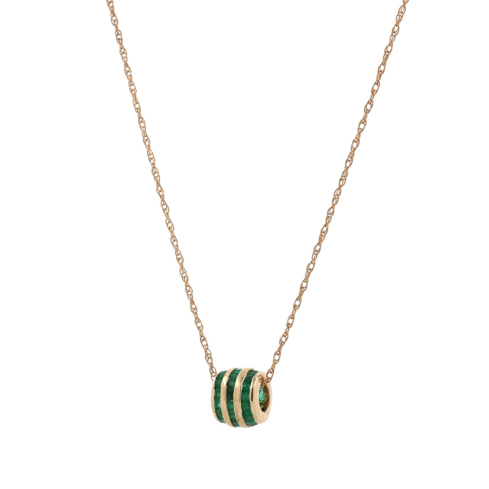 14K Gold Emerald Barrel Pendant Chain Necklace 1.32CTW Estate 20" 8mm Gift