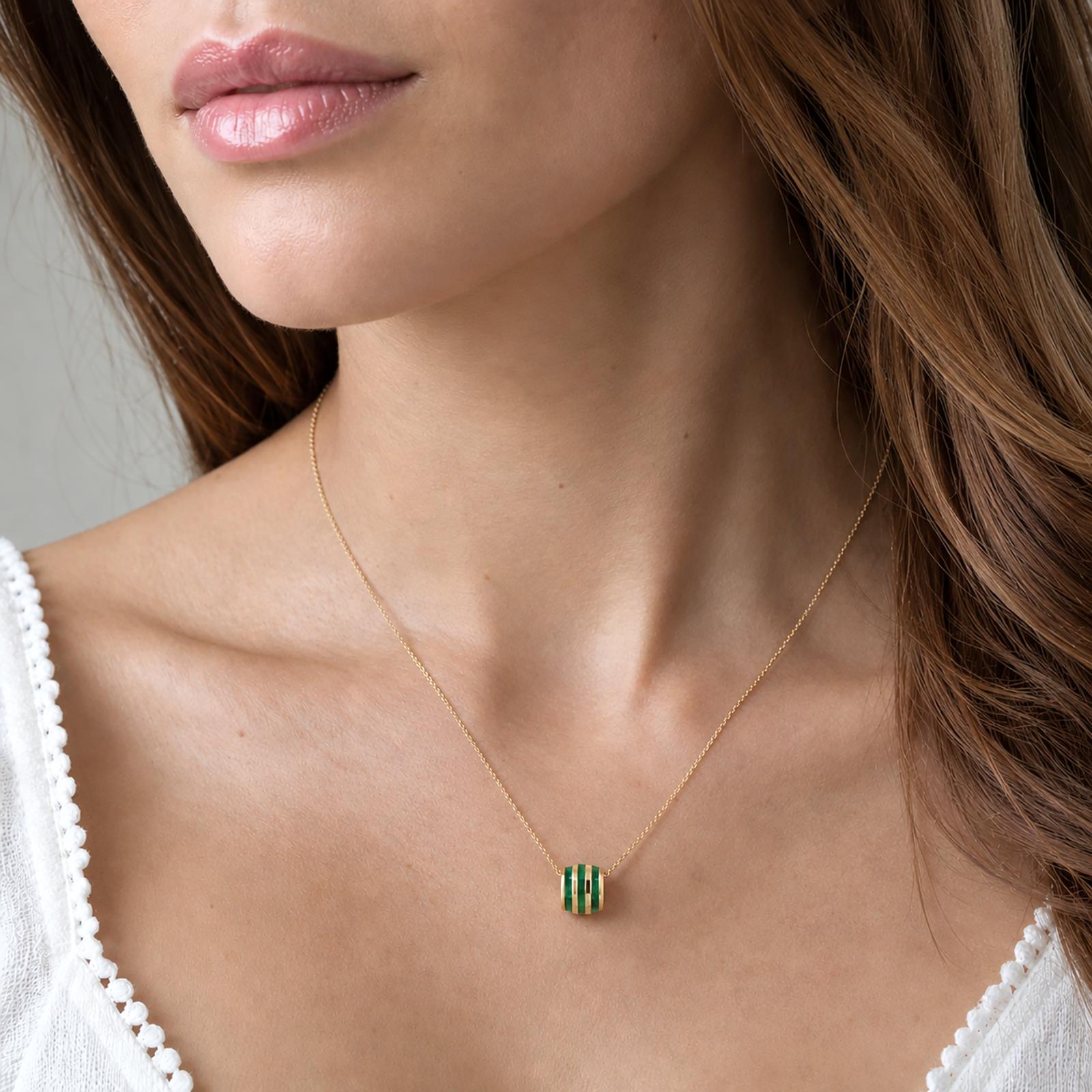 14K Gold Emerald Barrel Pendant Chain Necklace 1.32CTW Estate 20" 8mm Gift