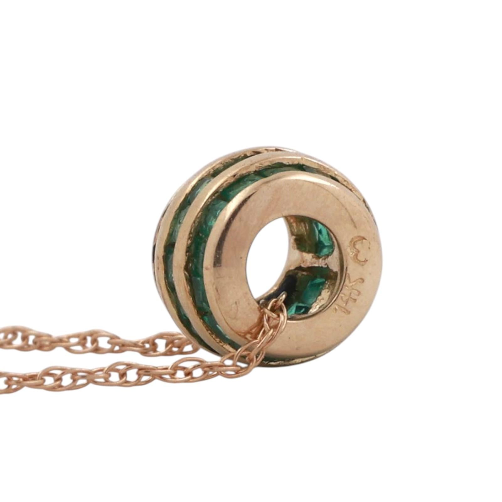 14K Gold Emerald Barrel Pendant Chain Necklace 1.32CTW Estate 20" 8mm Gift