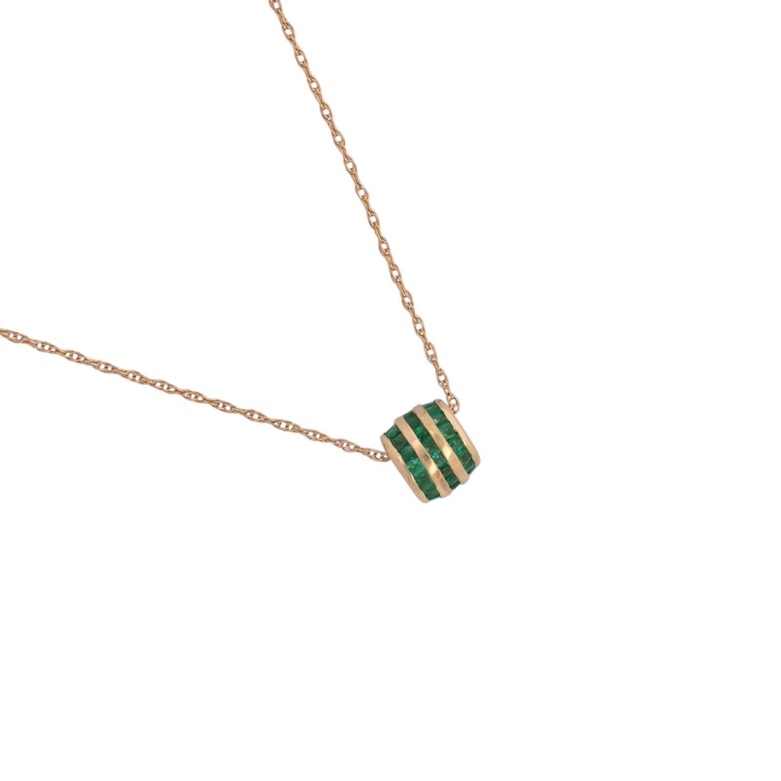 14K Gold Emerald Barrel Pendant Chain Necklace 1.32CTW Estate 20" 8mm Gift