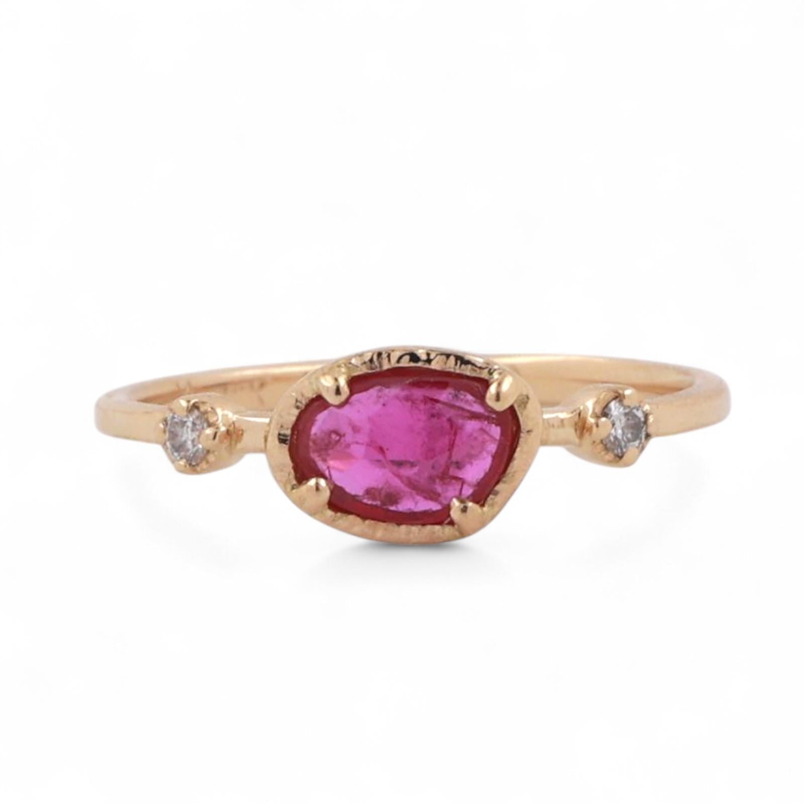 Ruby Solitaire Diamond Accent Ring 18K Yellow Gold 0.63 CTW Size 5.75 Estate