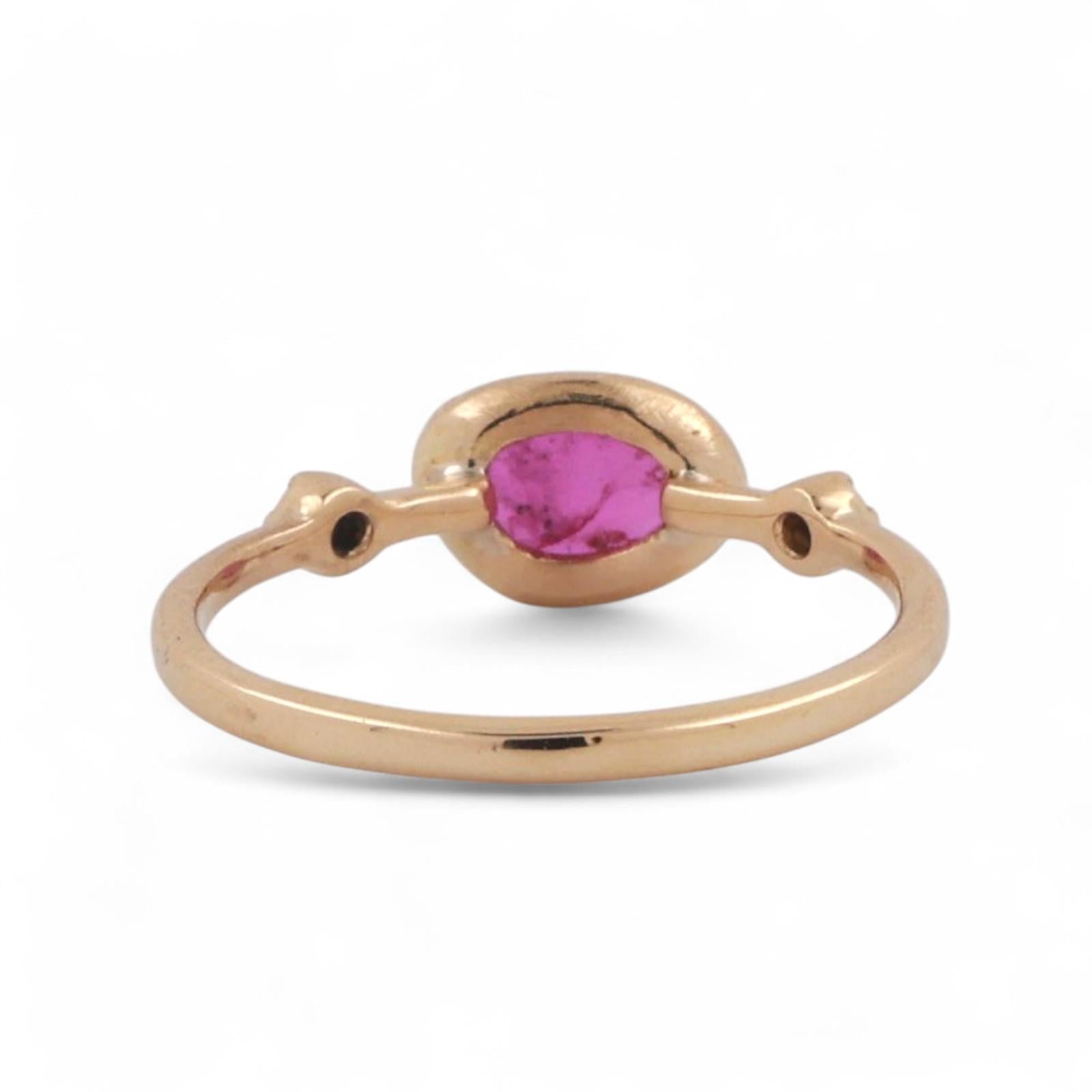 Ruby Solitaire Diamond Accent Ring 18K Yellow Gold 0.63 CTW Size 5.75 Estate