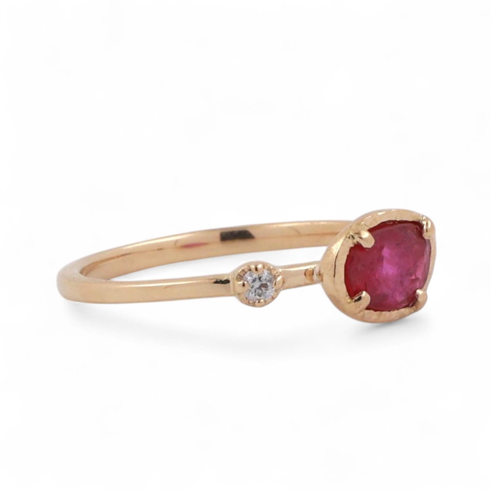 Ruby Solitaire Diamond Accent Ring 18K Yellow Gold 0.63 CTW Size 5.75 Estate