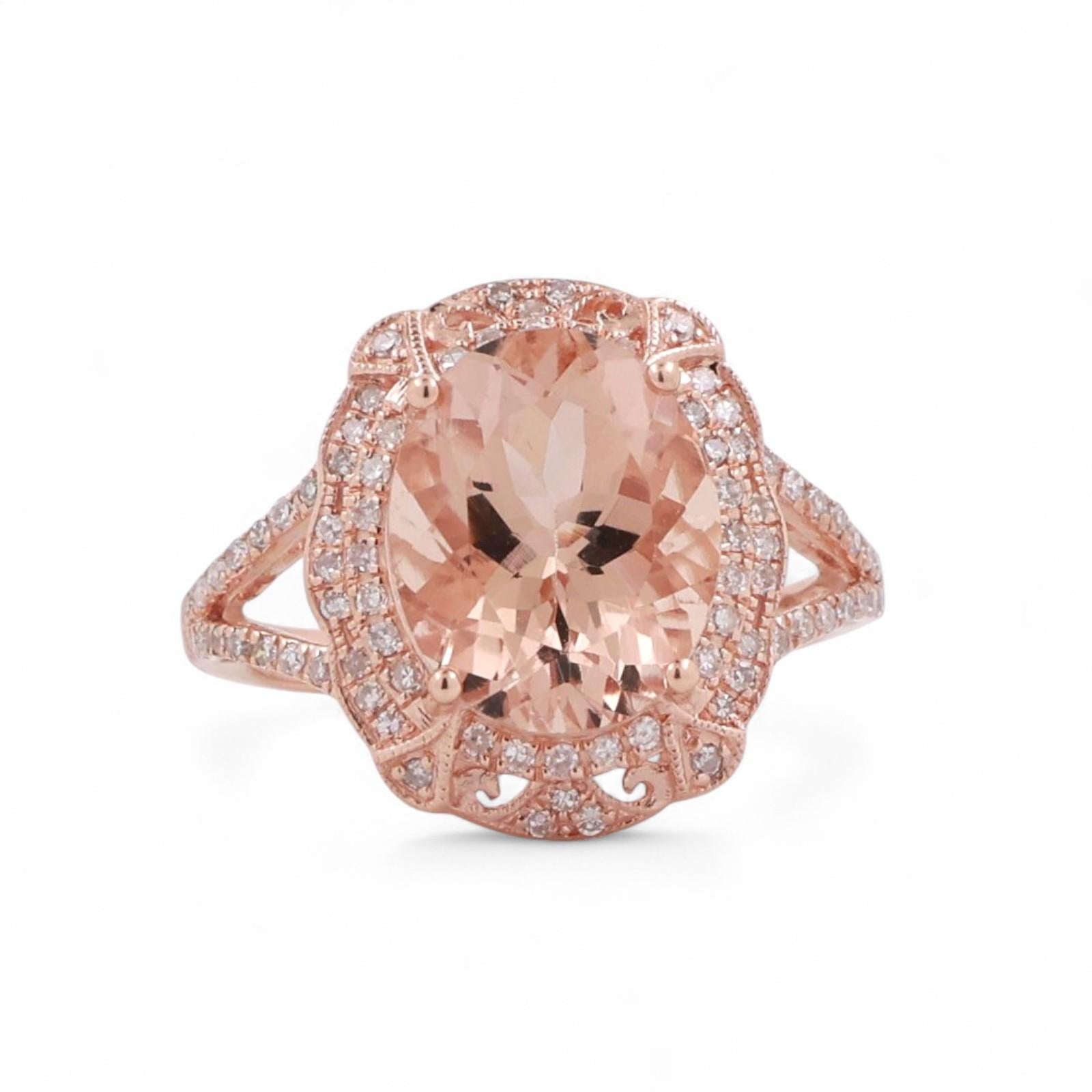 EFFY Morganite Halo Diamond Cocktail Ring 3.25 CTW 14K Rose Gold Size 4.75