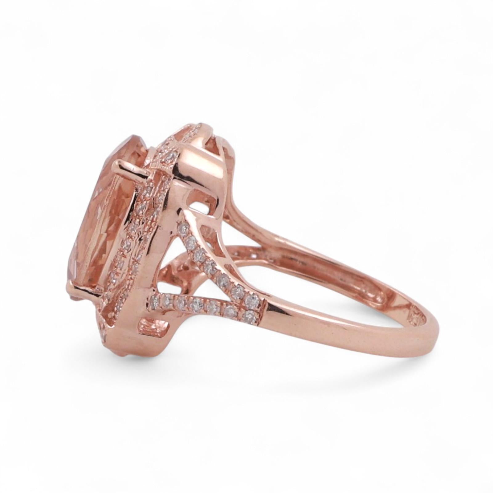 EFFY Morganite Halo Diamond Cocktail Ring 3.25 CTW 14K Rose Gold Size 4.75