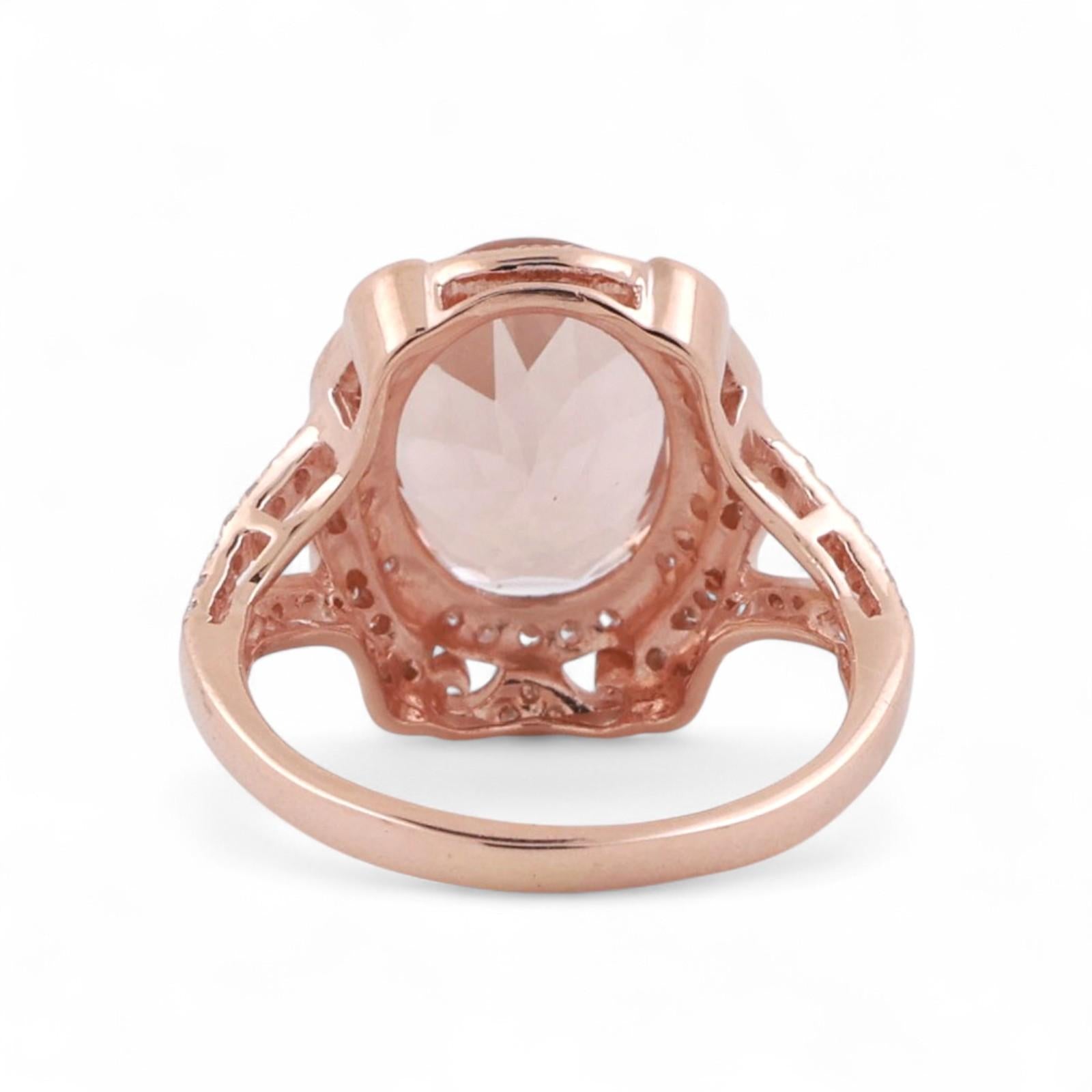 EFFY Morganite Halo Diamond Cocktail Ring 3.25 CTW 14K Rose Gold Size 4.75
