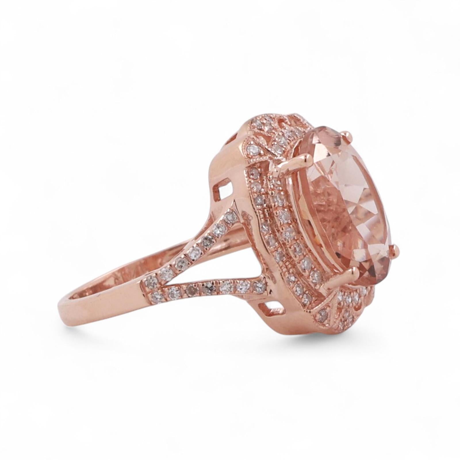 EFFY Morganite Halo Diamond Cocktail Ring 3.25 CTW 14K Rose Gold Size 4.75