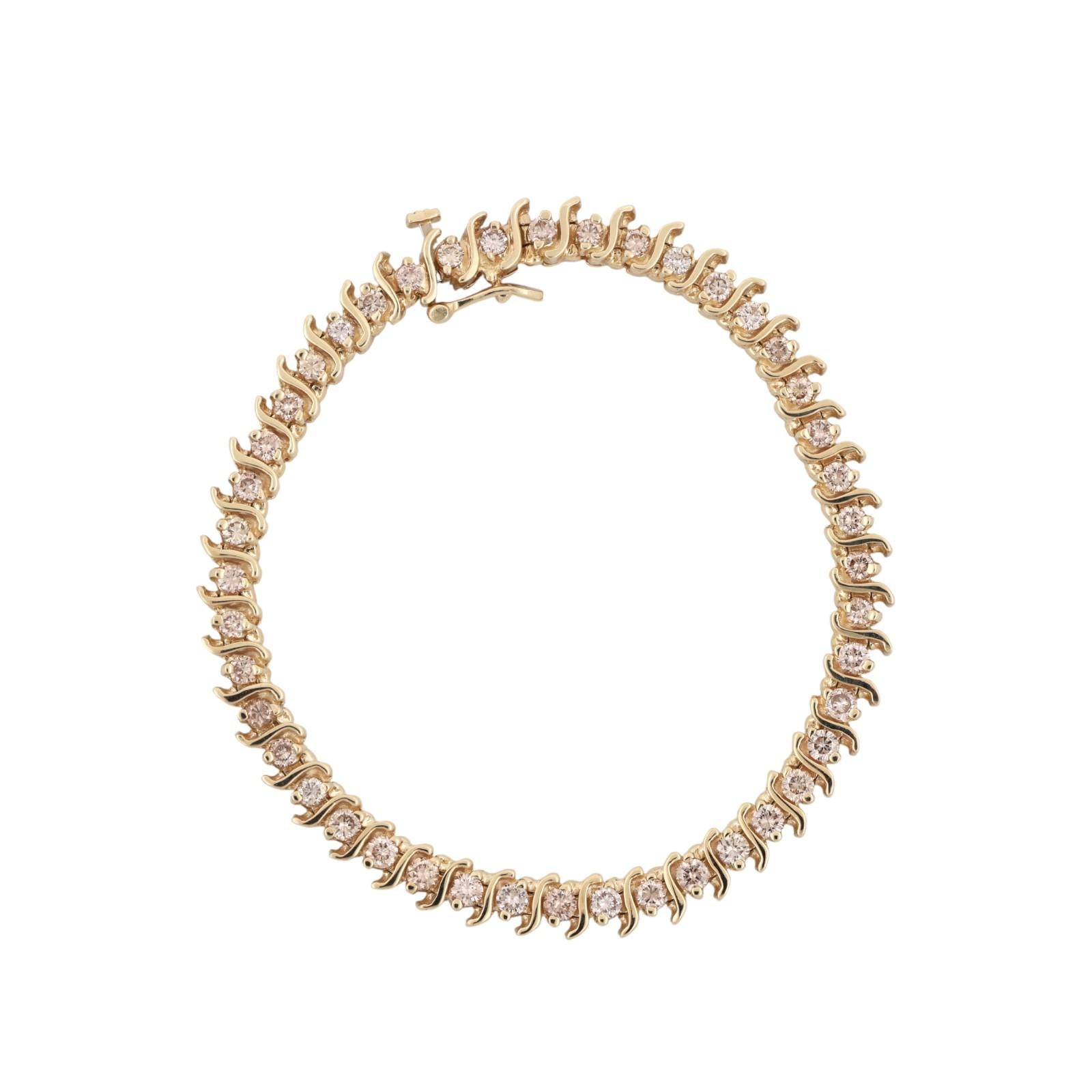 3.00 TW Diamond S Link Tennis Bracelet 14K Yellow Gold 7" Ladies Estate