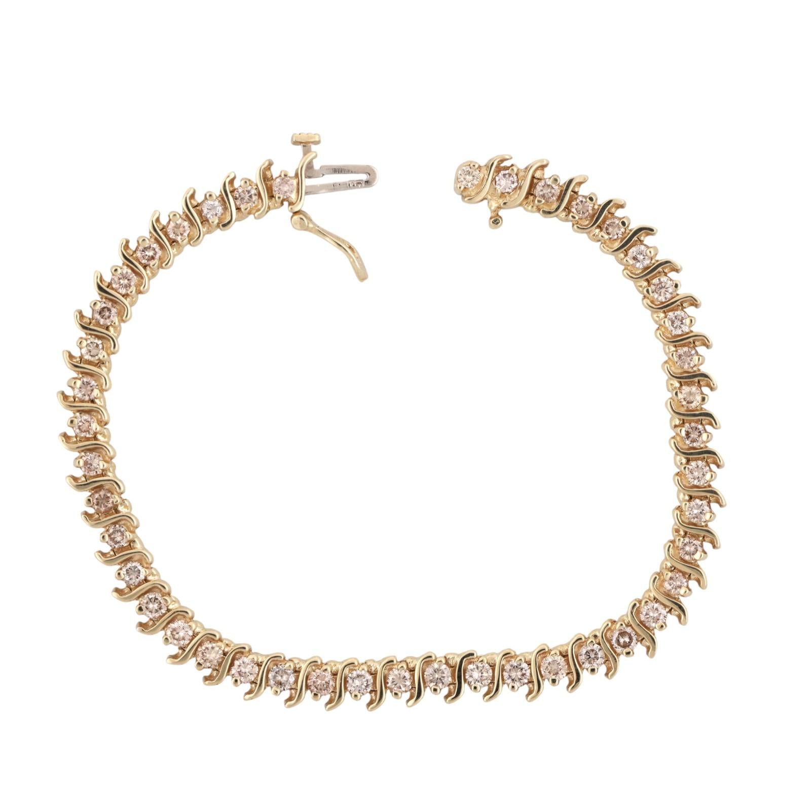 3.00 TW Diamond S Link Tennis Bracelet 14K Yellow Gold 7" Ladies Estate