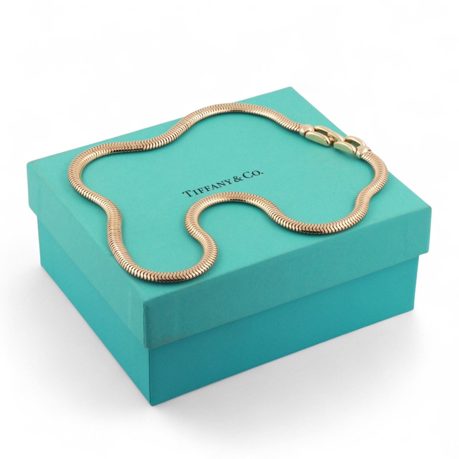 Vintage Retro Tiffany & Co. Snake Chain Necklace 14K Yellow Gold 5.3 mm Wide 16"