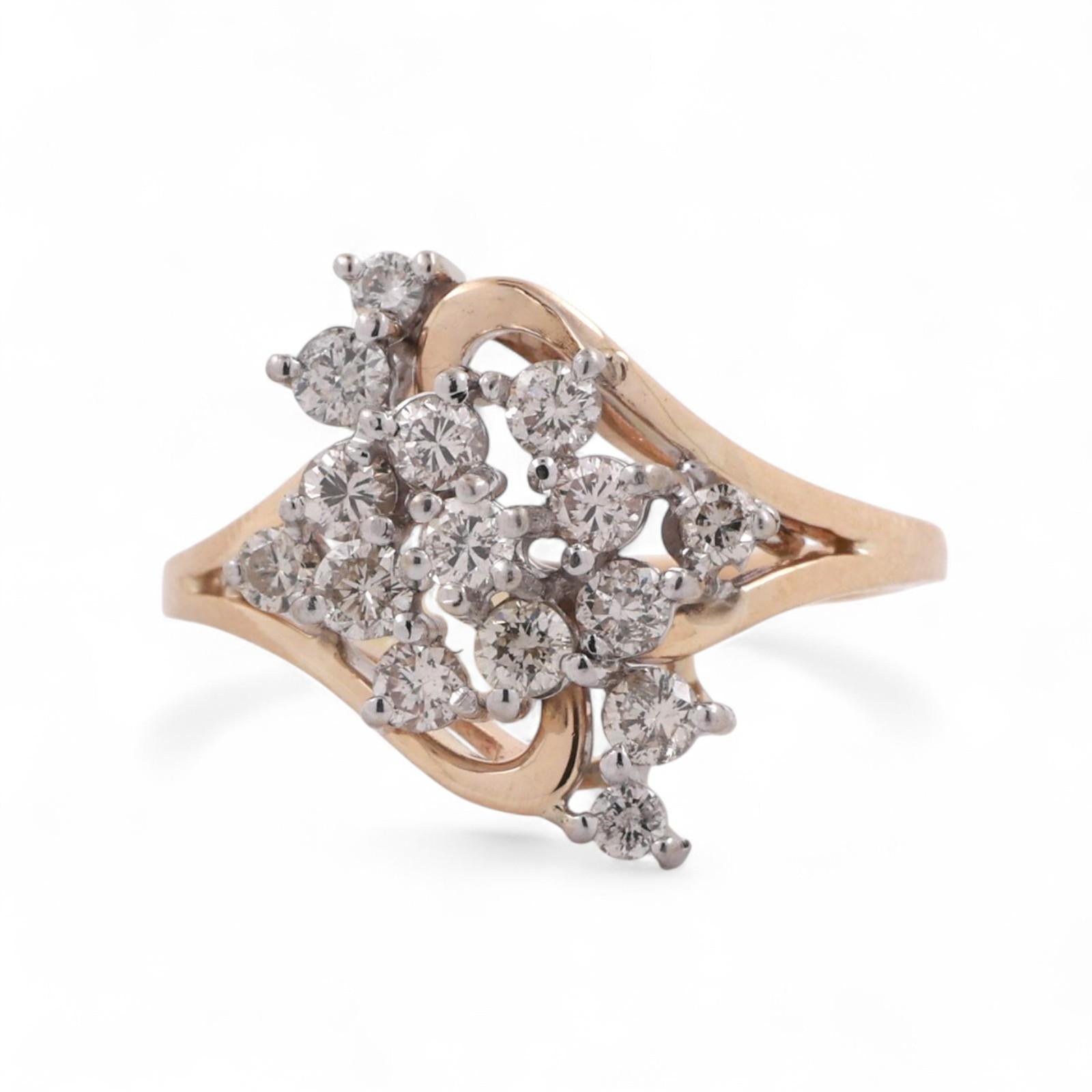 Cluster Diamond Cocktail Ring 14K Two-Tone Gold 0.70 TW Size 6.75 Ladies Estate