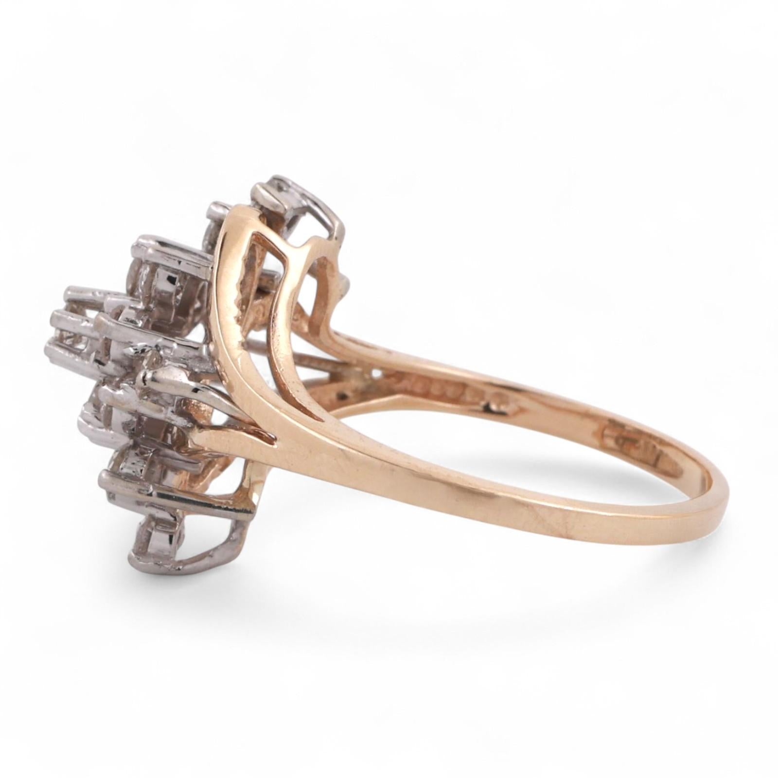 Cluster Diamond Cocktail Ring 14K Two-Tone Gold 0.70 TW Size 6.75 Ladies Estate