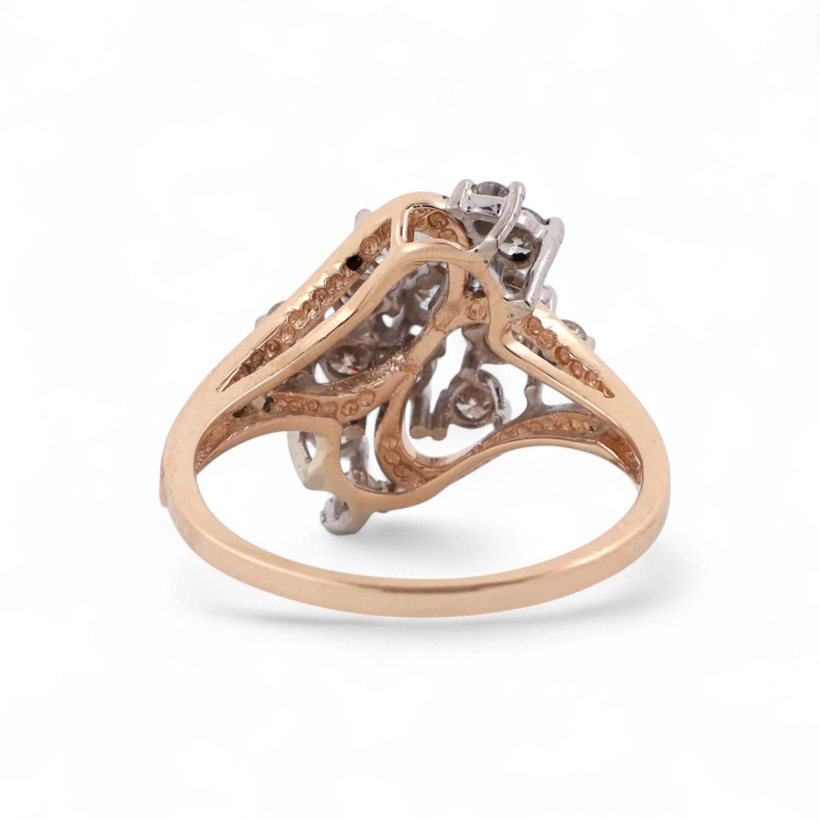 Cluster Diamond Cocktail Ring 14K Two-Tone Gold 0.70 TW Size 6.75 Ladies Estate