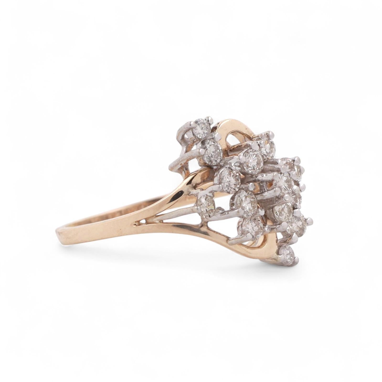 Cluster Diamond Cocktail Ring 14K Two-Tone Gold 0.70 TW Size 6.75 Ladies Estate