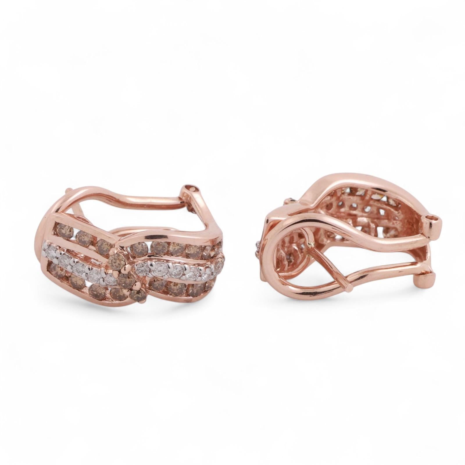 14K Rose Gold Diamond Swirl J Hoop Earrings 1.50 TW 0.50" Ladies Estate