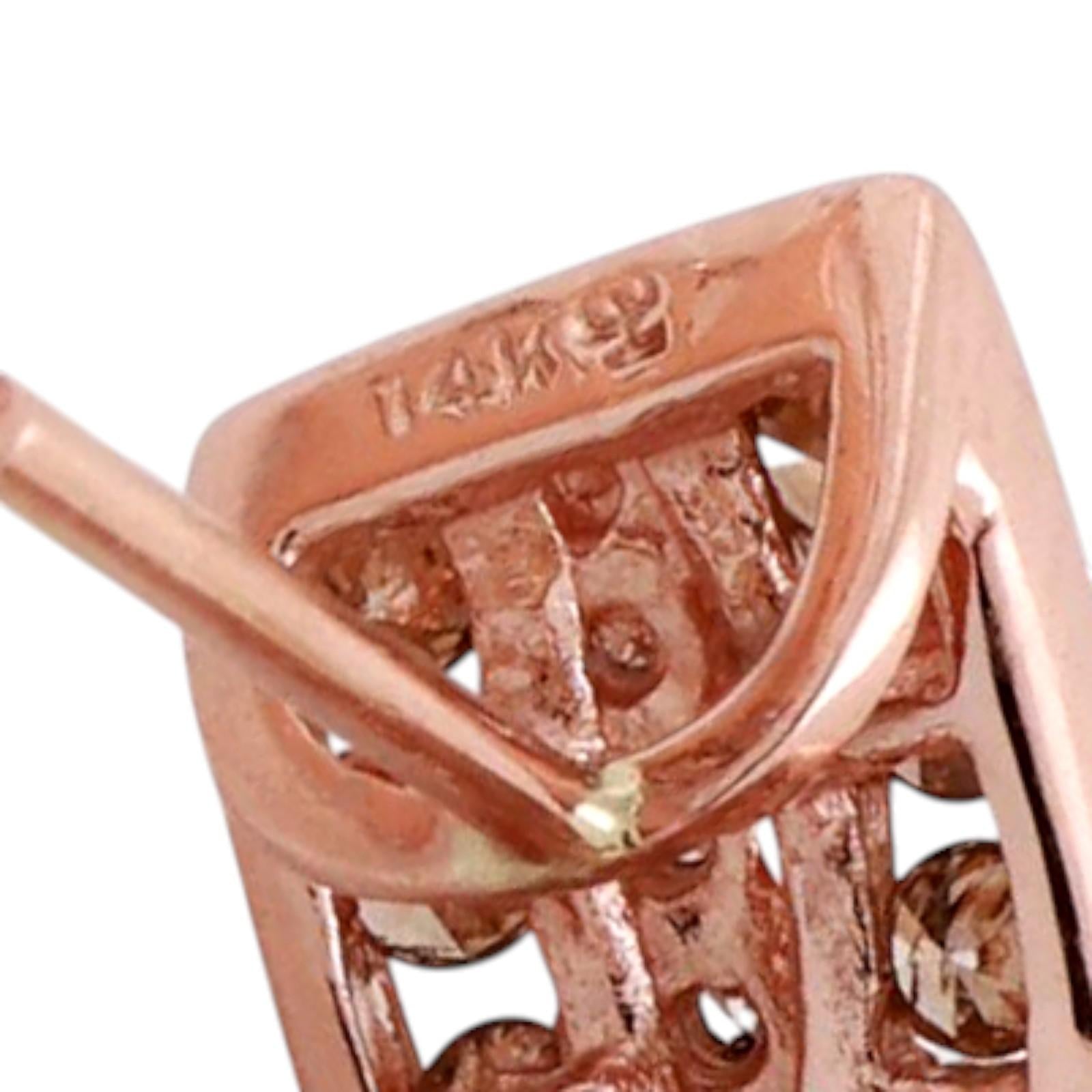 14K Rose Gold Diamond Swirl J Hoop Earrings 1.50 TW 0.50" Ladies Estate