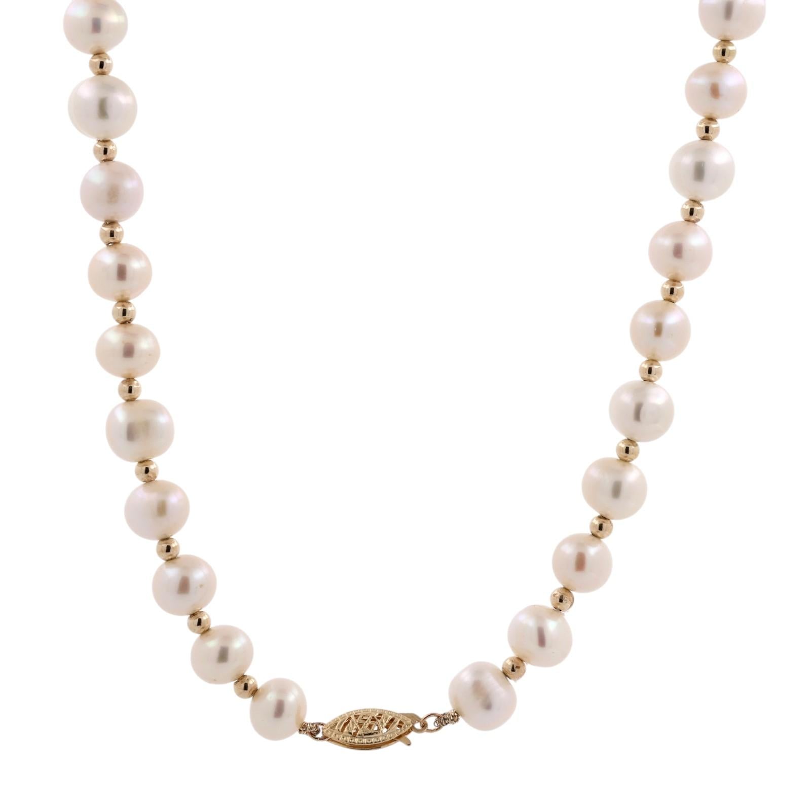 14K Yellow Gold Cultured Freshwater Pearl Bead Necklace 18.5" 31.6g