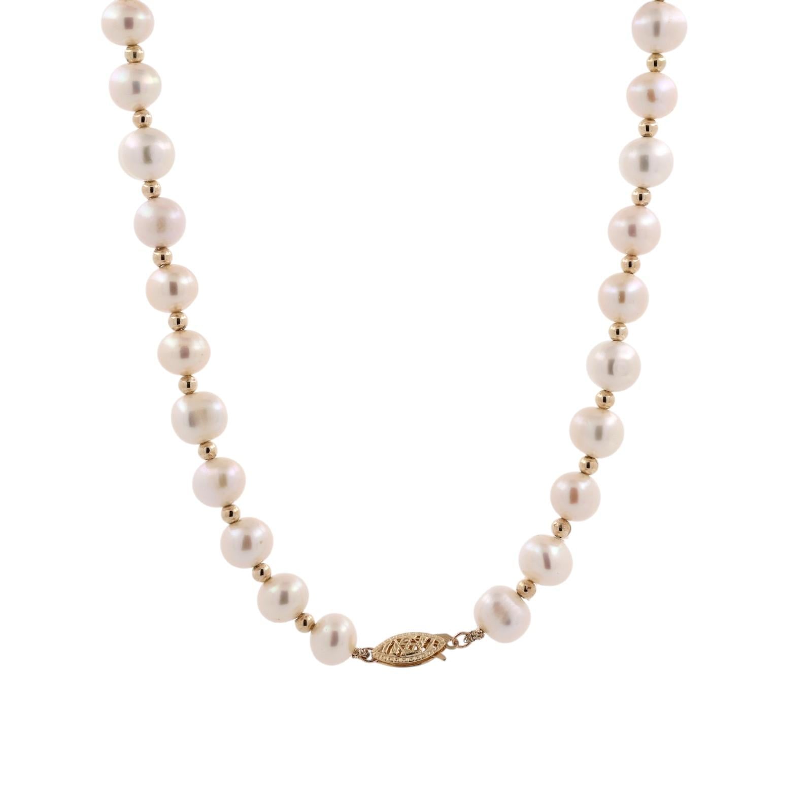 14K Yellow Gold Cultured Freshwater Pearl Bead Necklace 18.5" 31.6g