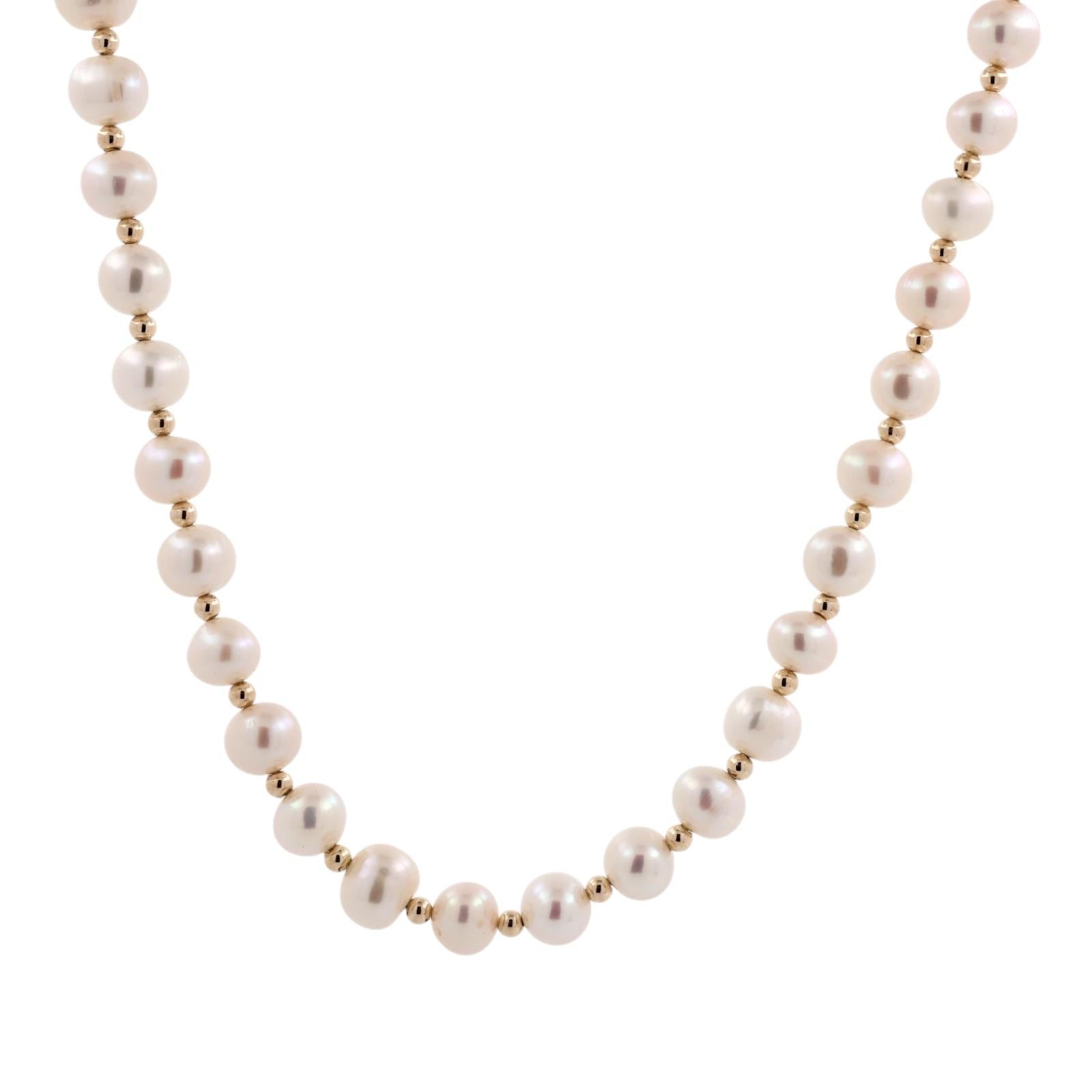 14K Yellow Gold Cultured Freshwater Pearl Bead Necklace 18.5" 31.6g