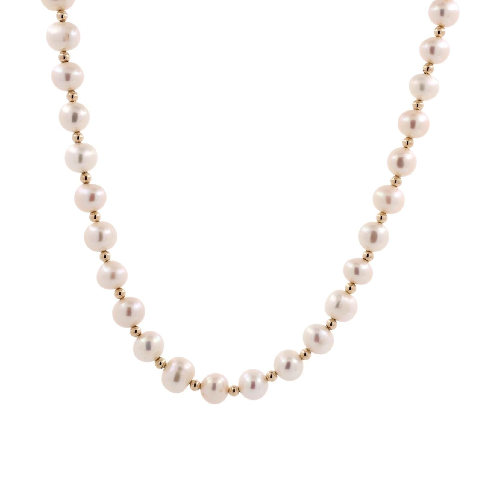14K Yellow Gold Cultured Freshwater Pearl Bead Necklace 18.5" 31.6g