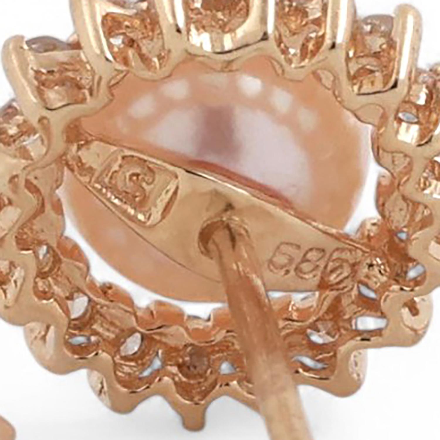 Freshwater Pearl Halo Diamond Floral Stud Earrings 14K Yellow Gold 0.40" Ladies