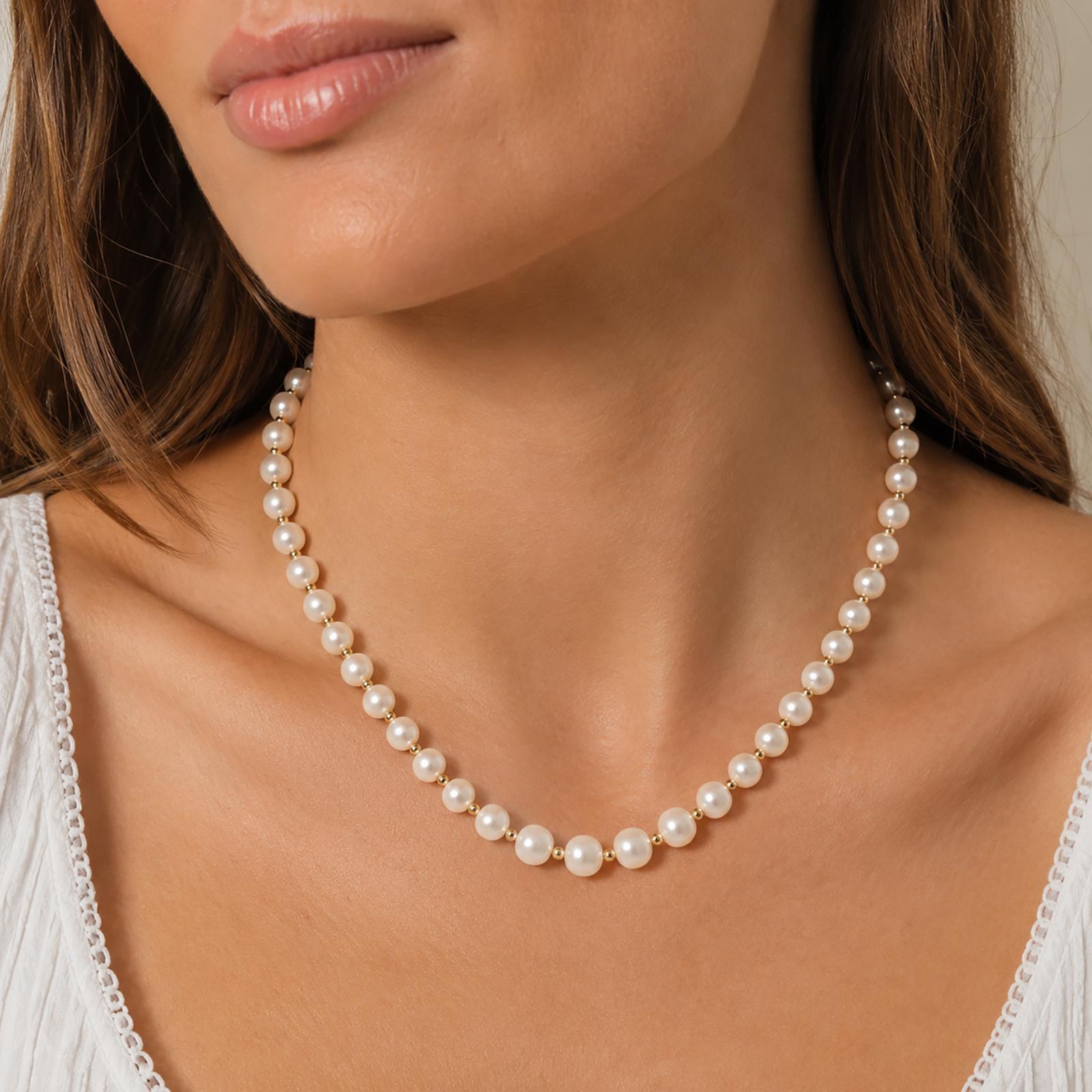 14K Yellow Gold Cultured Freshwater Pearl Bead Necklace 18.5" 31.6g