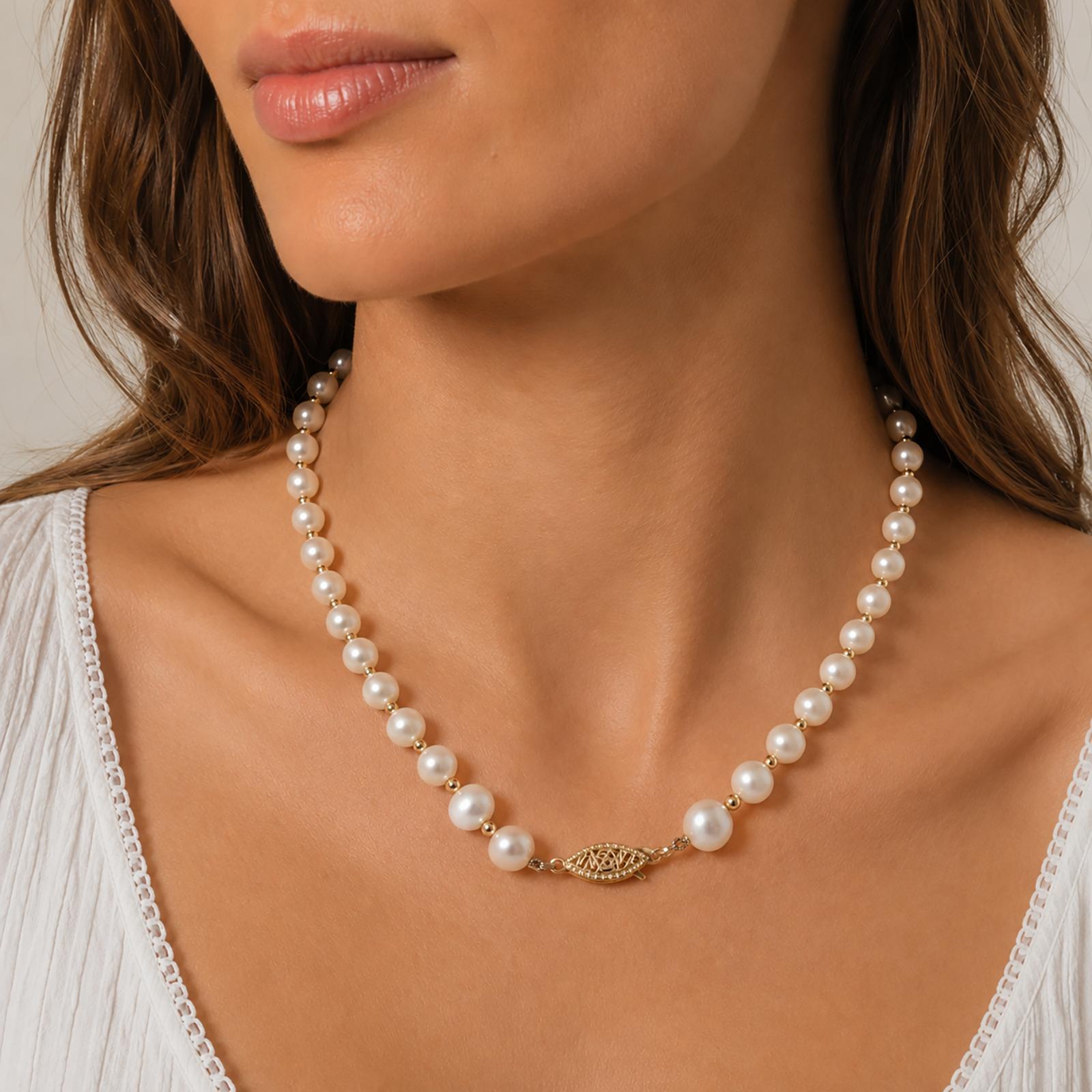 14K Yellow Gold Cultured Freshwater Pearl Bead Necklace 18.5" 31.6g