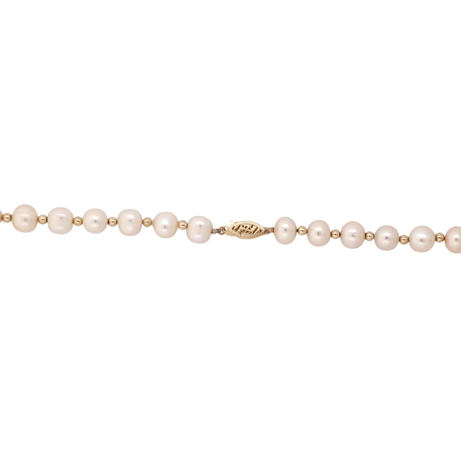14K Yellow Gold Cultured Freshwater Pearl Bead Necklace 18.5" 31.6g
