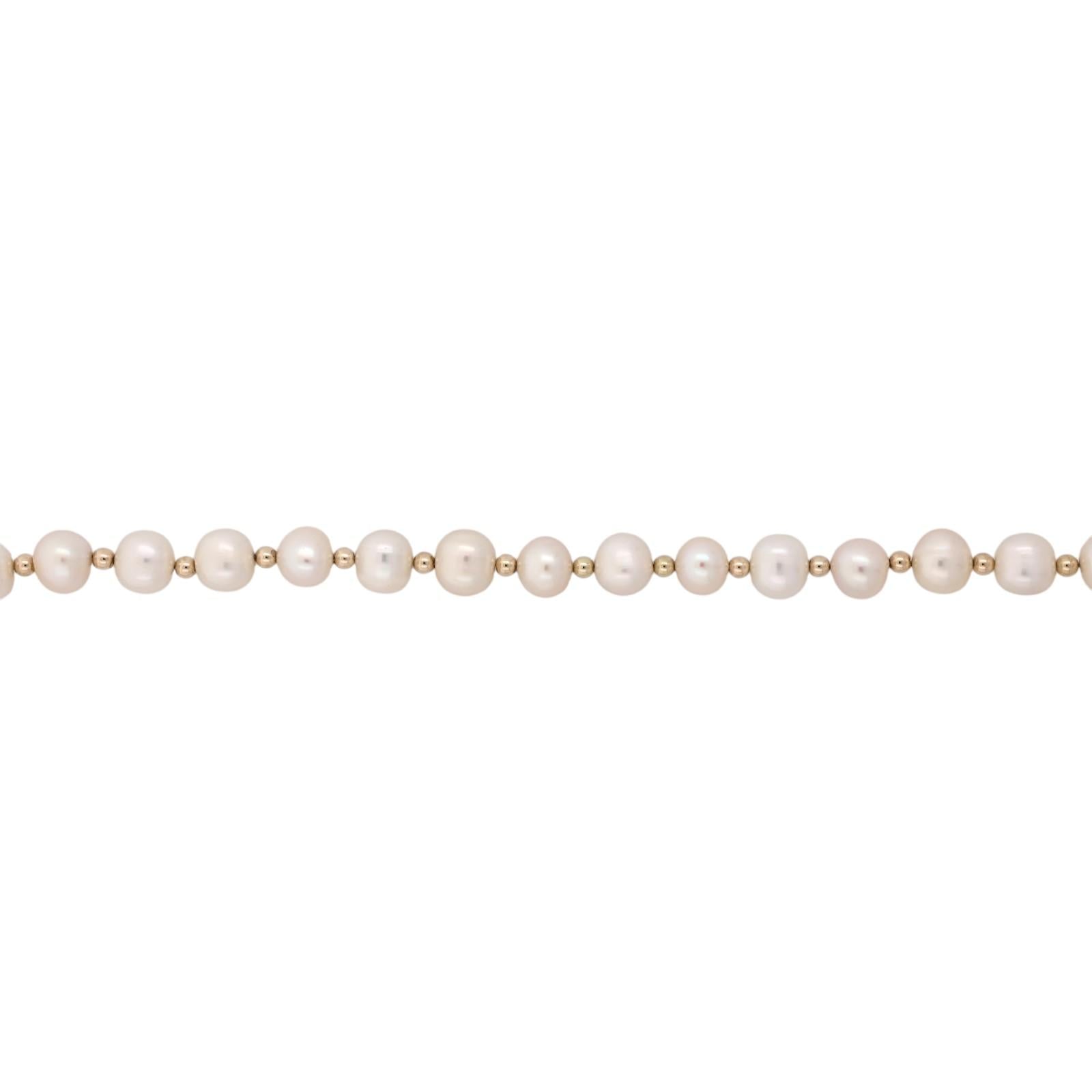14K Yellow Gold Cultured Freshwater Pearl Bead Necklace 18.5" 31.6g