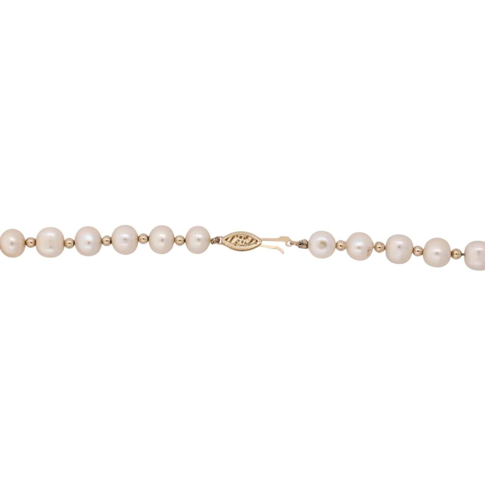 14K Yellow Gold Cultured Freshwater Pearl Bead Necklace 18.5" 31.6g