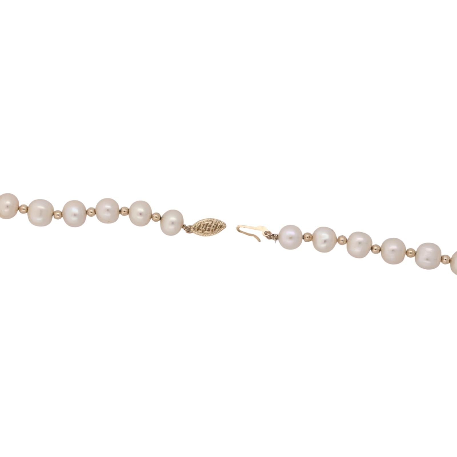 14K Yellow Gold Cultured Freshwater Pearl Bead Necklace 18.5" 31.6g