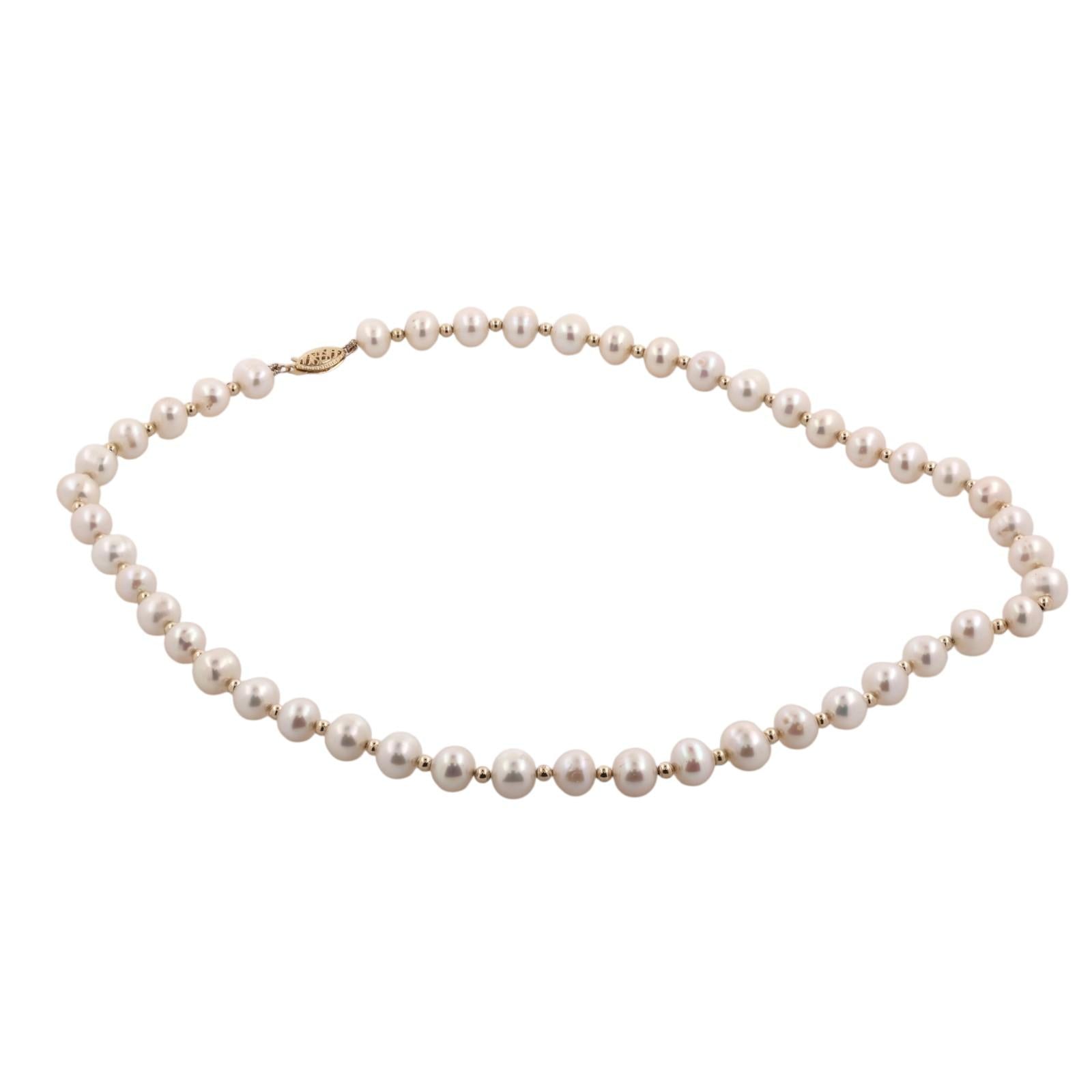 14K Yellow Gold Cultured Freshwater Pearl Bead Necklace 18.5" 31.6g