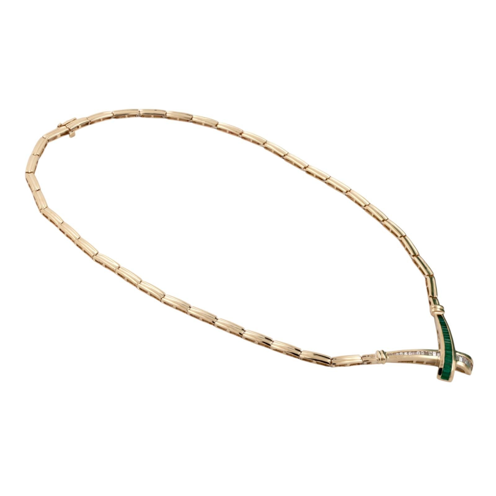 Emerald Diamond Crossover Drop Necklace 14K Yellow Gold 1.31 CTW 17" Ladies