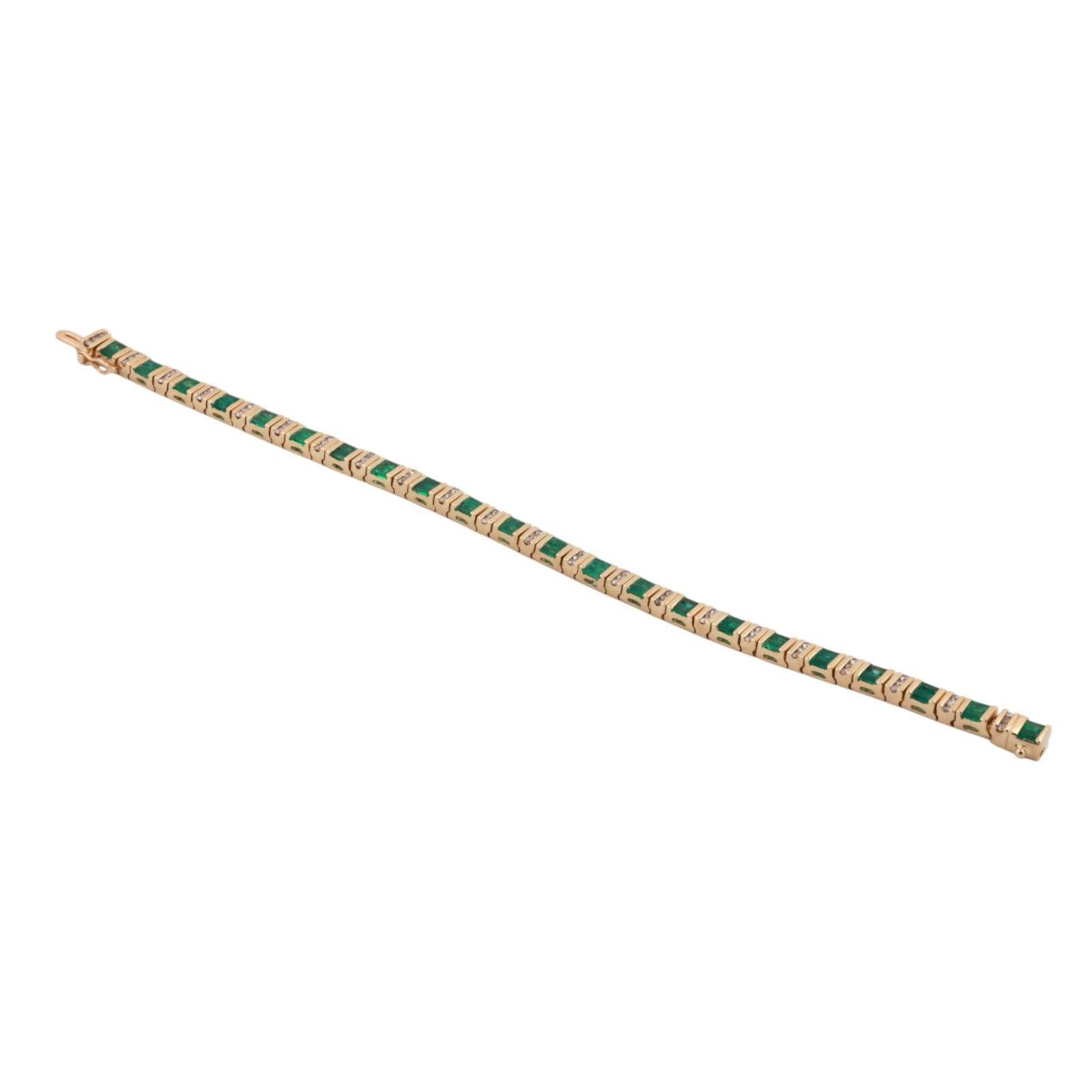 Estate Emerald Diamond Station Bracelet 14K Yellow Gold 5.65 CTW 7.25" Ladies