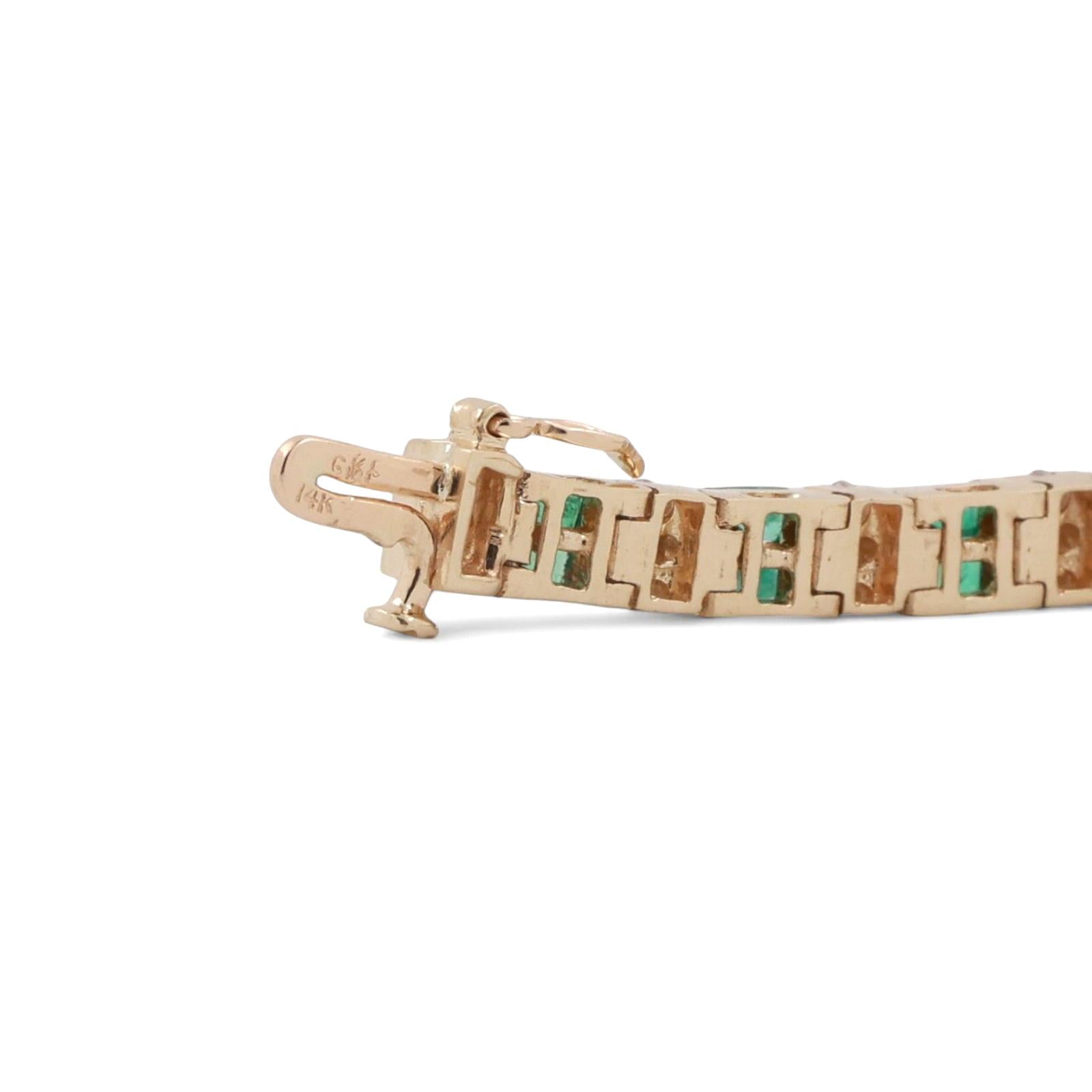 Estate Emerald Diamond Station Bracelet 14K Yellow Gold 5.65 CTW 7.25" Ladies