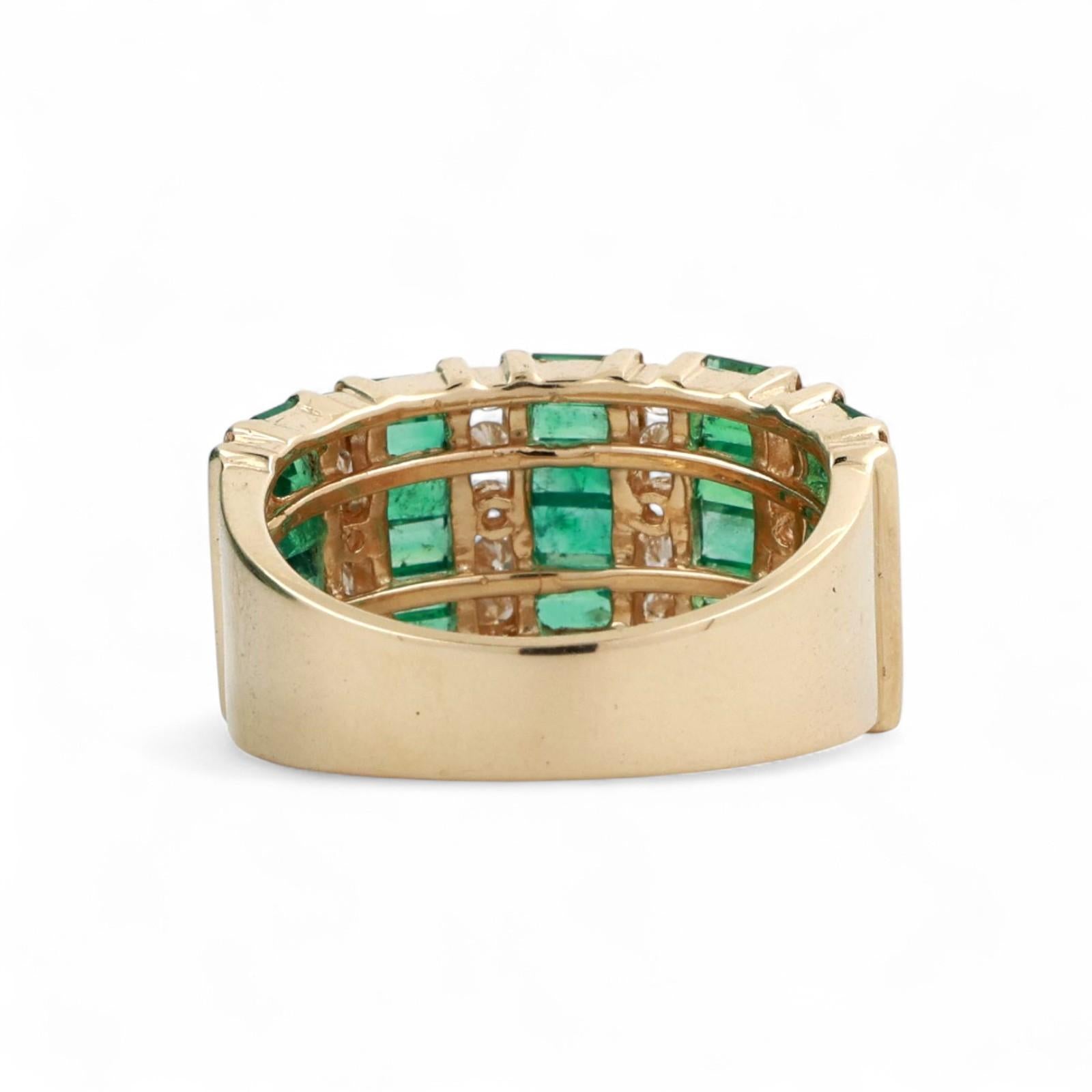 Emerald Diamond Bar Wide Band Ring 14K Yellow Gold 1.40 CTW Channel Set Size 7.5