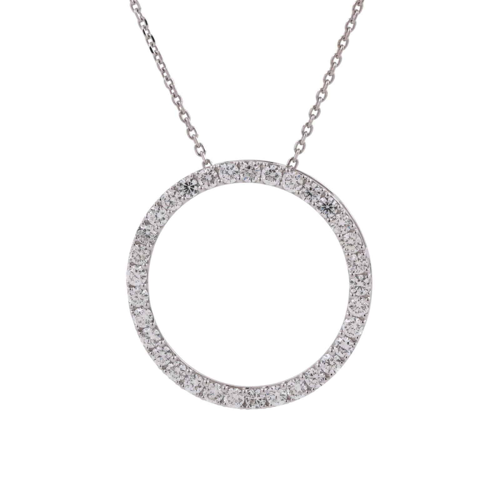 3.00 TW Circle of Life Round Diamond Pendant Chain Necklace 14K White Gold 17"