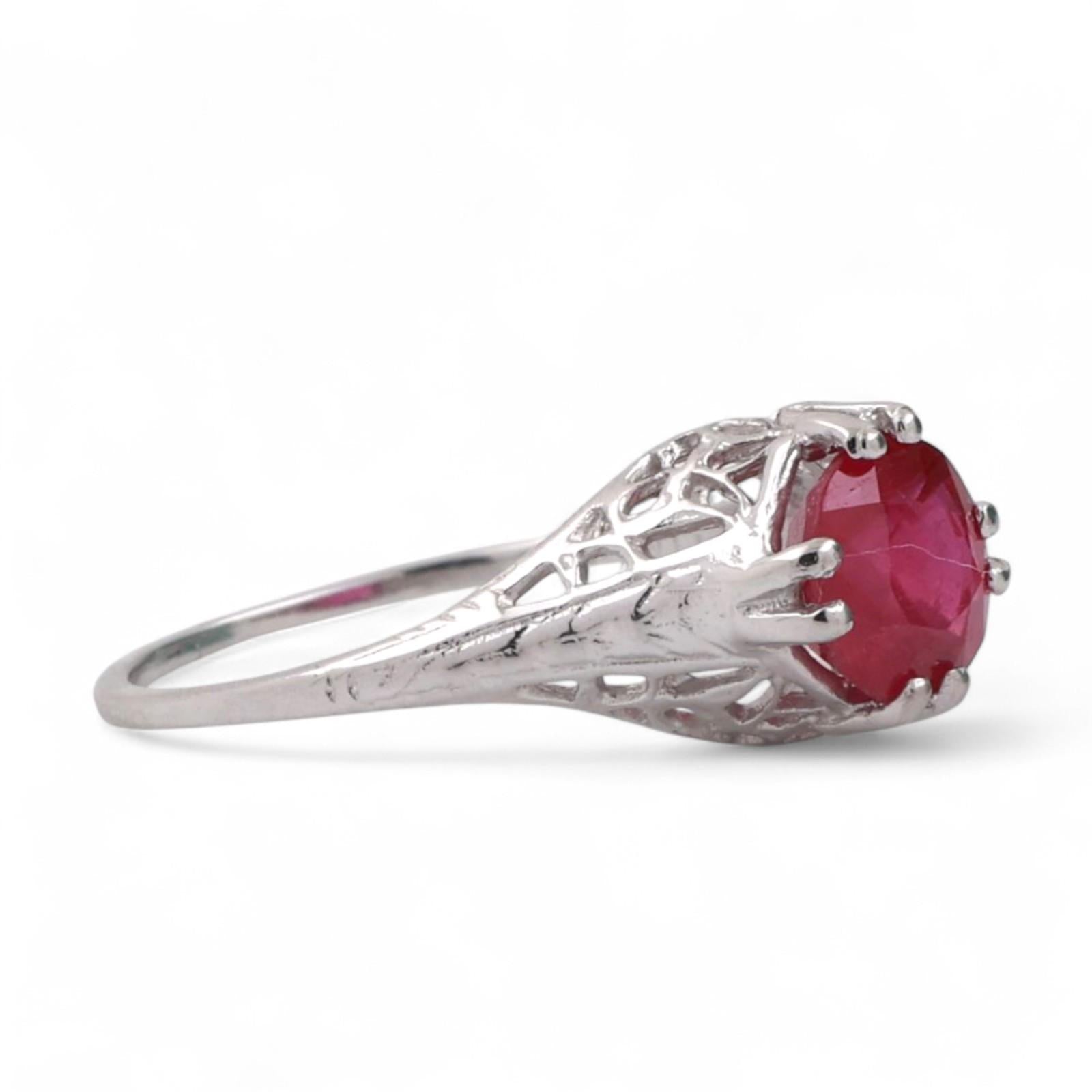 1.80 CT Solitaire Round Ruby Filigree Ring Platinum Size 6.5 Ladies Estate