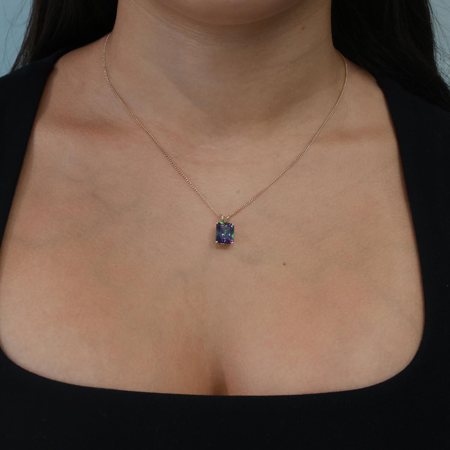 5.98 CT Emerald Cut Mystic Topaz Gemstone Pendant 14K Yellow Gold 0.60" Estate