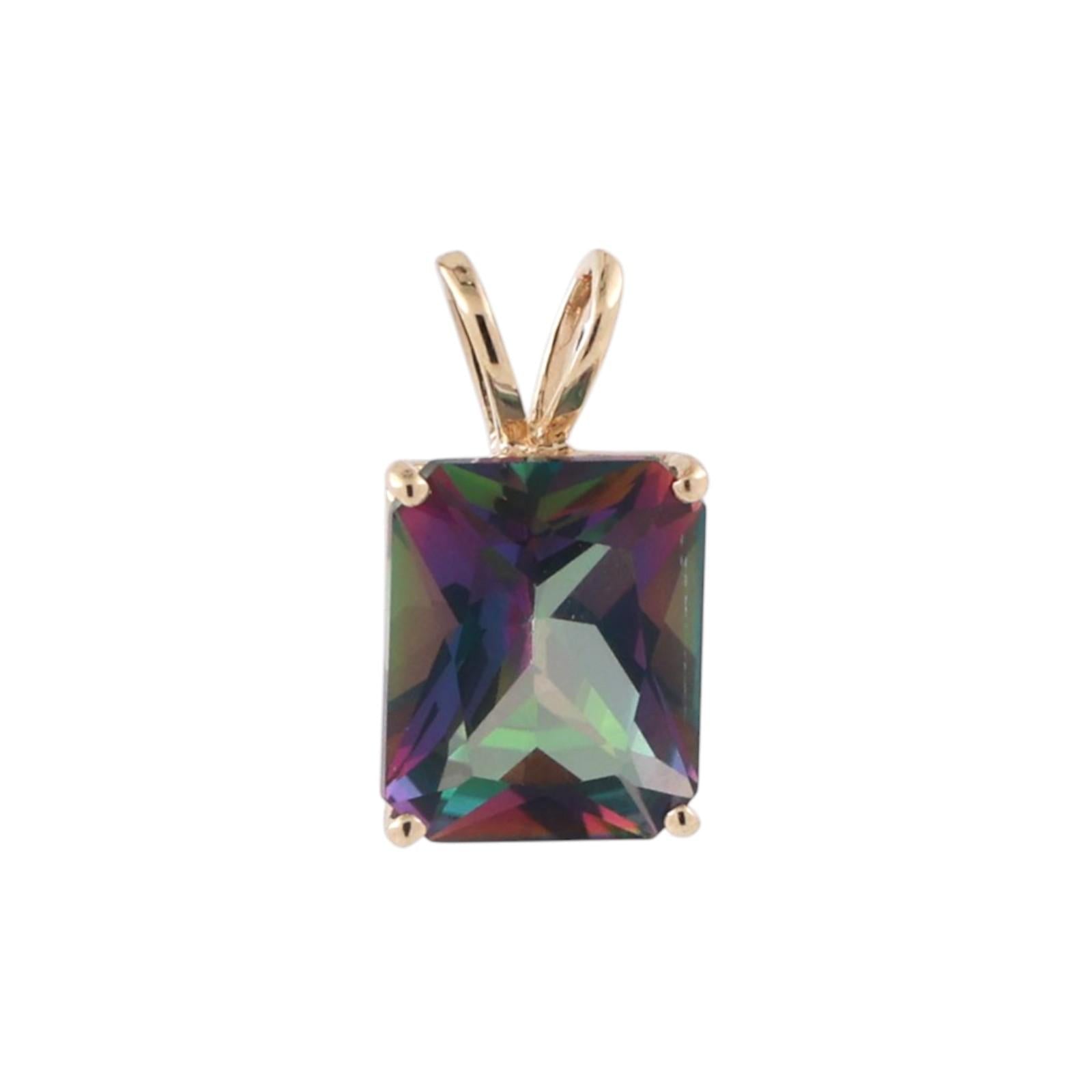5.98 CT Emerald Cut Mystic Topaz Gemstone Pendant 14K Yellow Gold 0.60" Estate