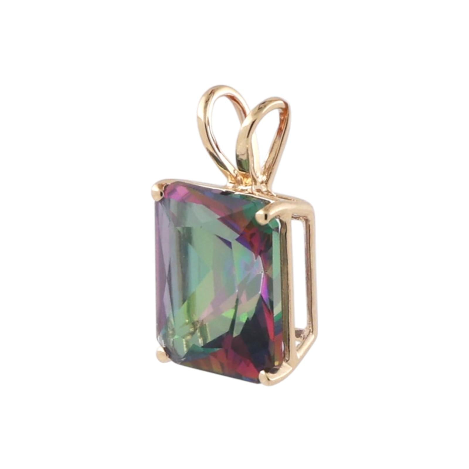 5.98 CT Emerald Cut Mystic Topaz Gemstone Pendant 14K Yellow Gold 0.60" Estate