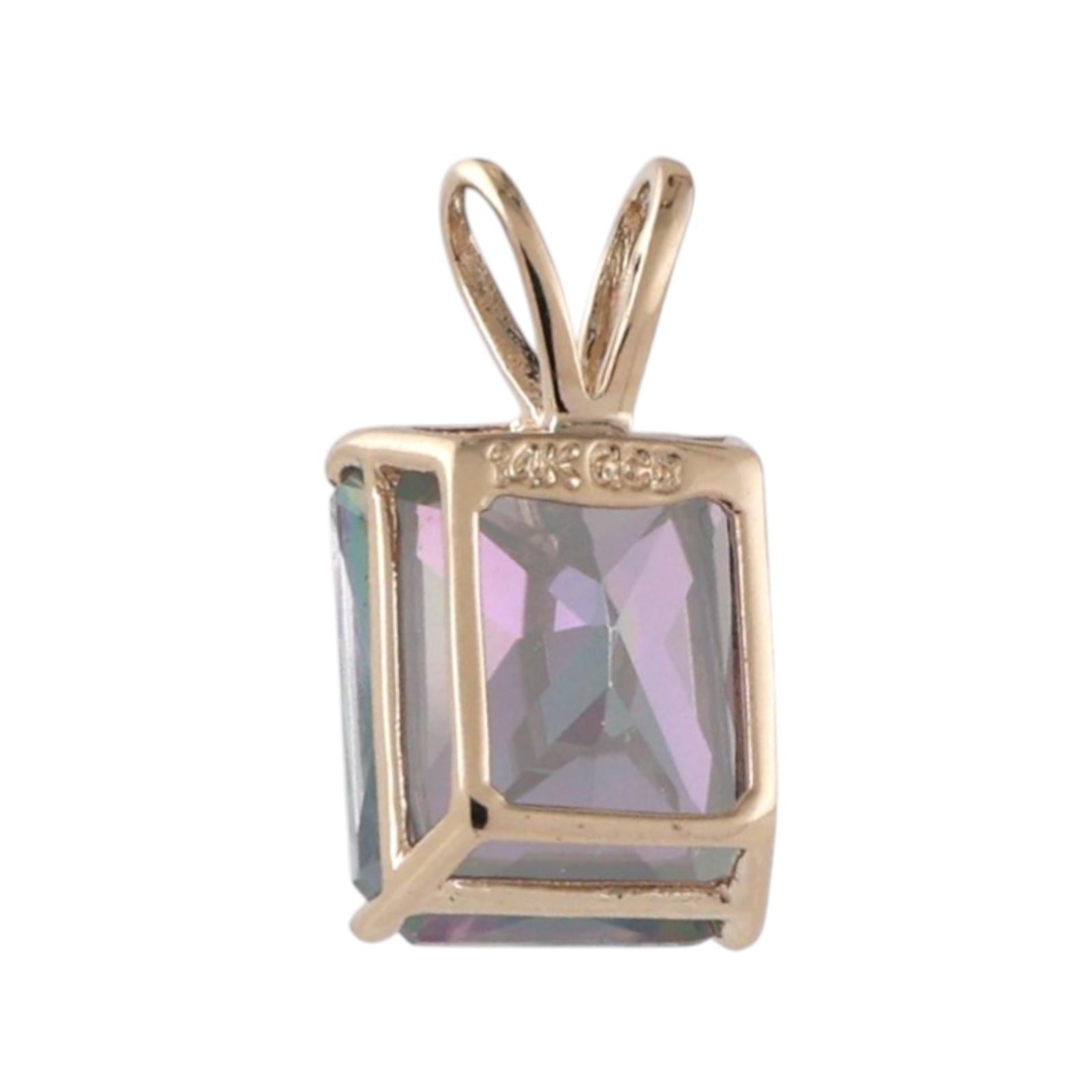 5.98 CT Emerald Cut Mystic Topaz Gemstone Pendant 14K Yellow Gold 0.60" Estate